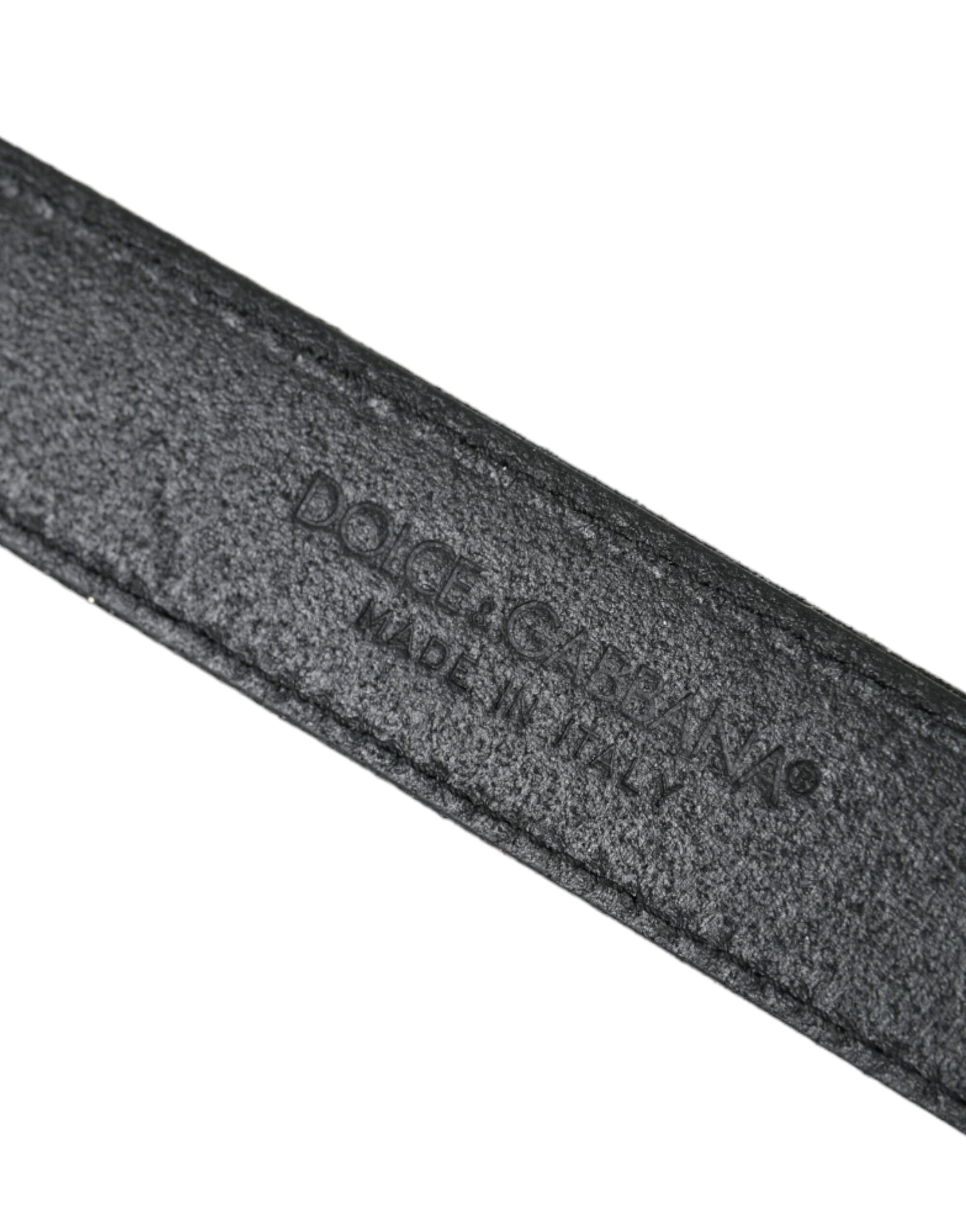 Dolce & Gabbana Black Glittered Leather Silver Buckle Belt Curated Luxury Accessories by Orvyn