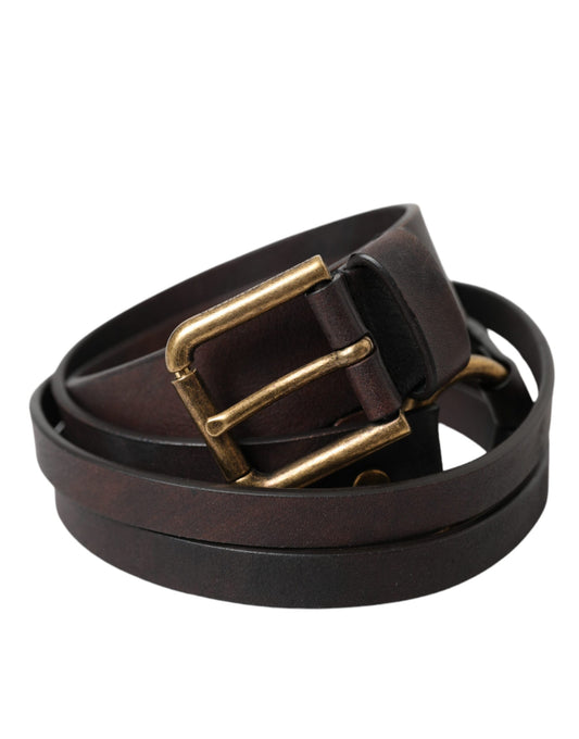 Dolce & Gabbana Dark Brown Leather Gold Metal Buckle Women Belt Curated Luxury Accessories by Orvyn