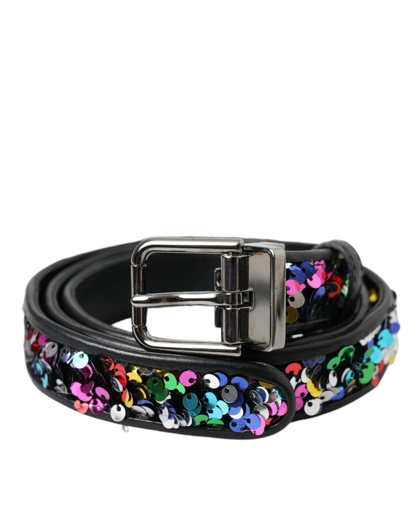 Dolce & Gabbana Black Sequined Silver Metal Buckle Women Belt Curated Luxury Accessories by Orvyn