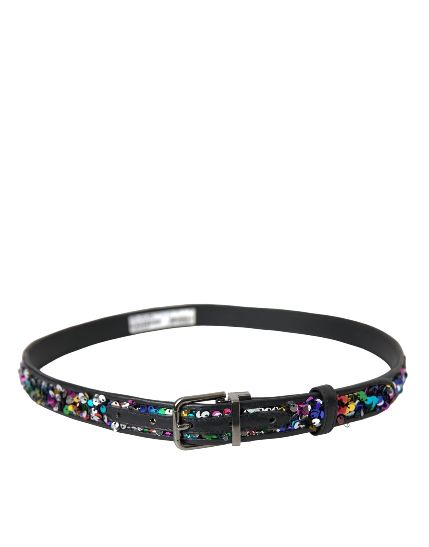 Dolce & Gabbana Black Sequined Silver Metal Buckle Women Belt Curated Luxury Accessories by Orvyn