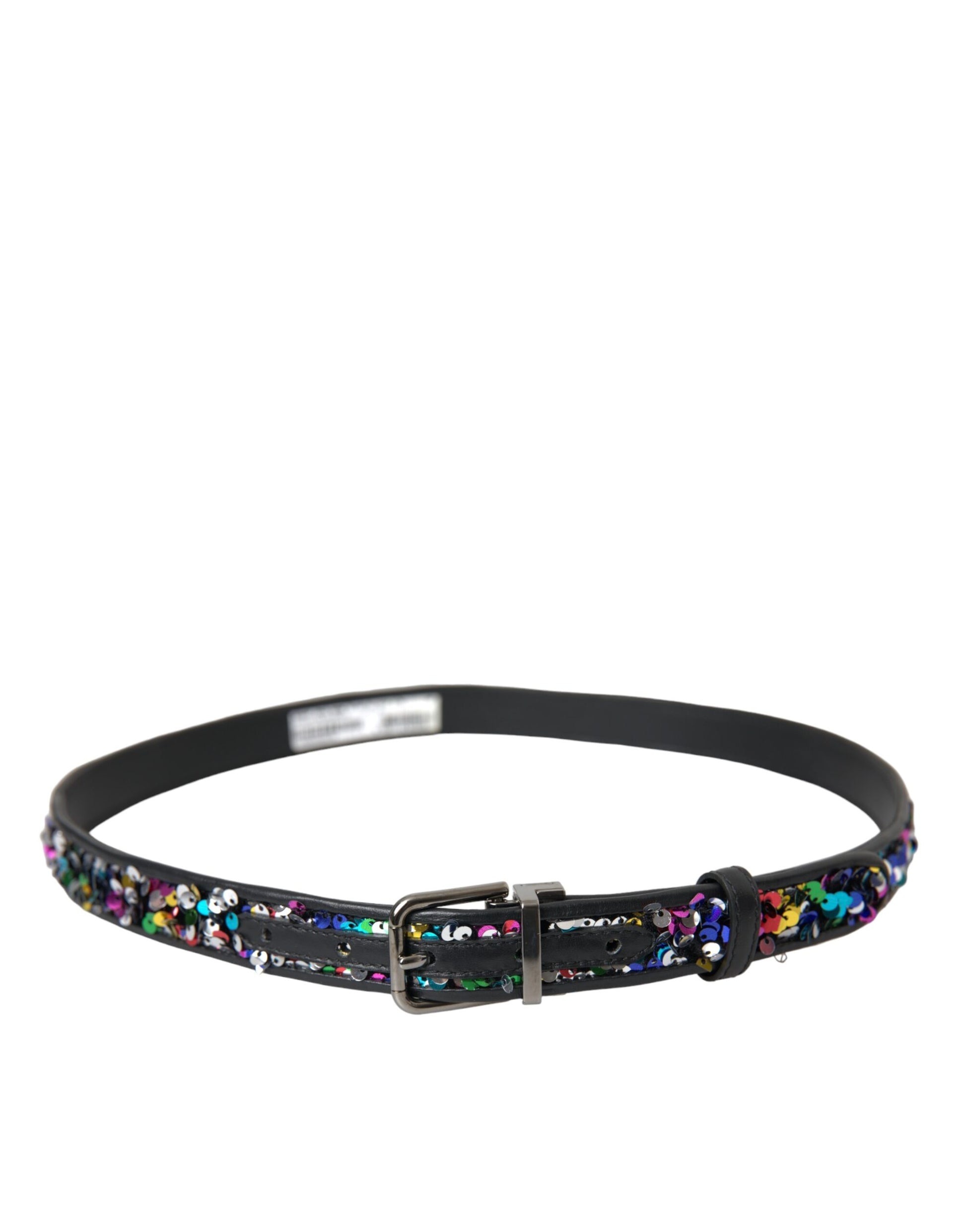 Dolce & Gabbana Black Sequined Silver Metal Buckle Women Belt Curated Luxury Accessories by Orvyn