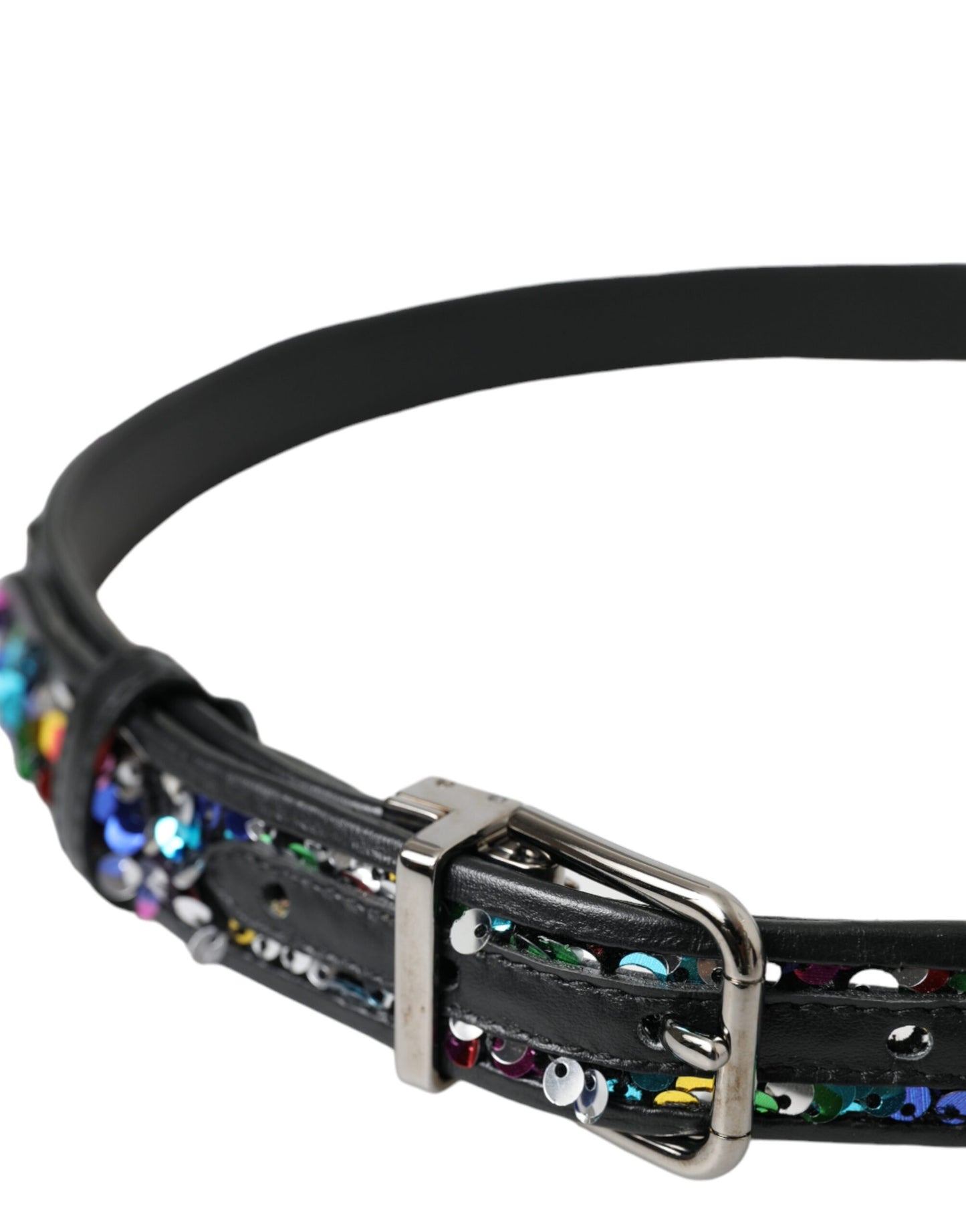 Dolce & Gabbana Black Sequined Silver Metal Buckle Women Belt Curated Luxury Accessories by Orvyn