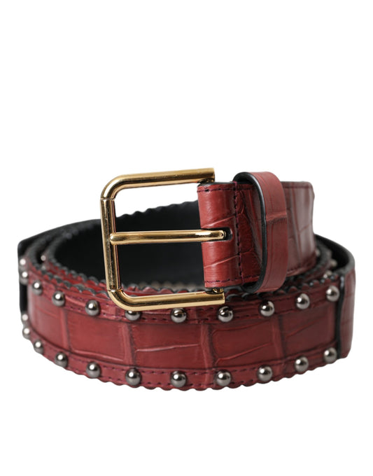 Dolce & Gabbana Brown Alligator Leather Studded Metal Buckle Belt Curated Luxury Accessories by Orvyn