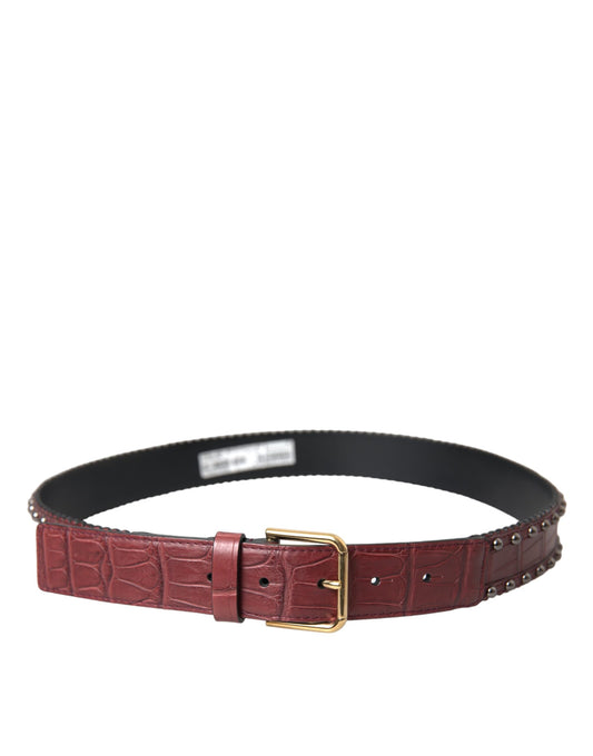 Dolce & Gabbana Brown Alligator Leather Studded Metal Buckle Belt Curated Luxury Accessories by Orvyn