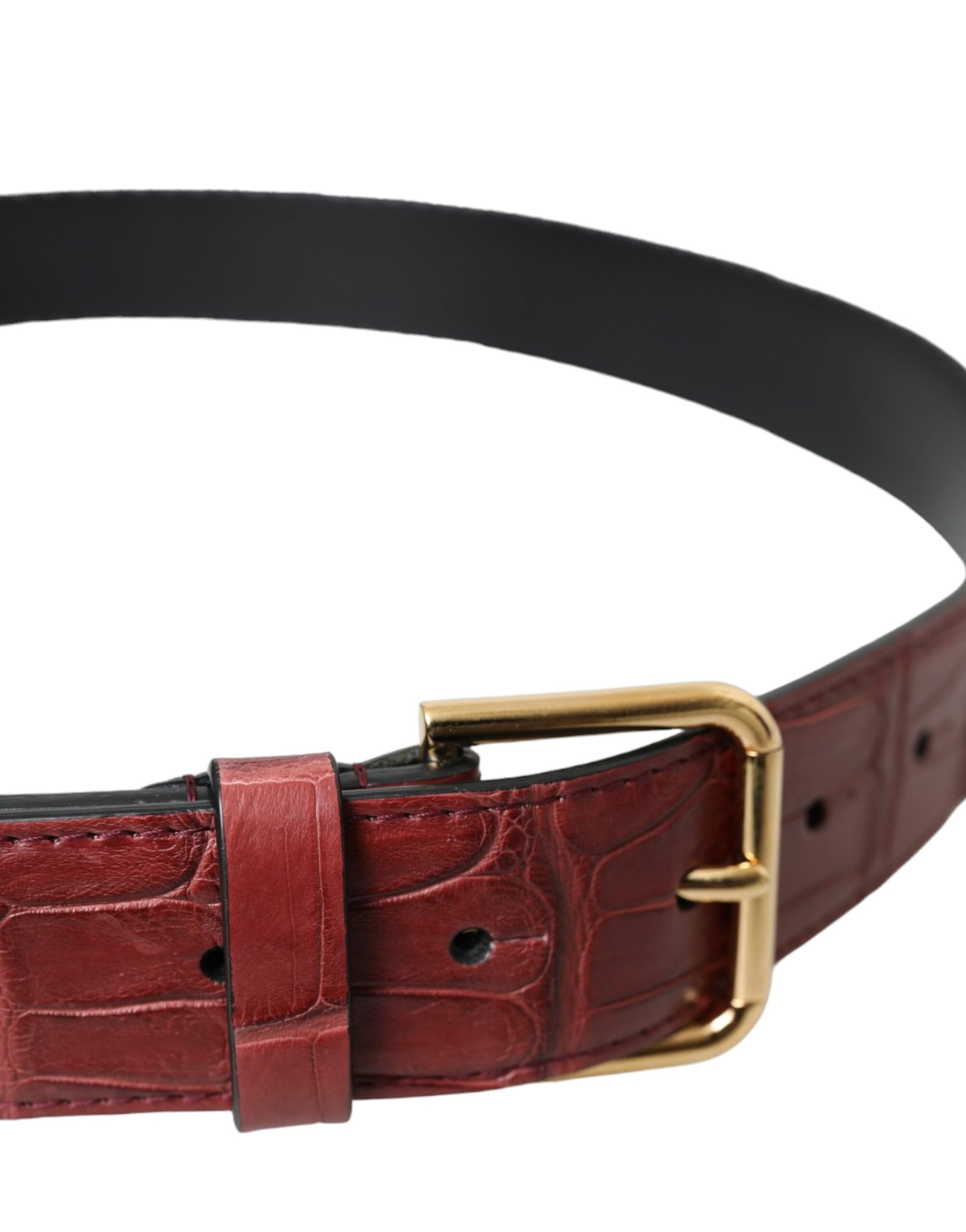Dolce & Gabbana Brown Alligator Leather Studded Metal Buckle Belt Curated Luxury Accessories by Orvyn