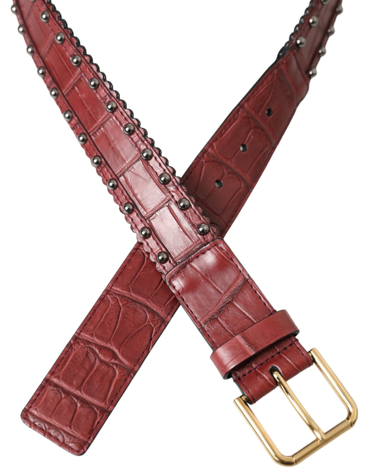 Dolce & Gabbana Brown Alligator Leather Studded Metal Buckle Belt Curated Luxury Accessories by Orvyn