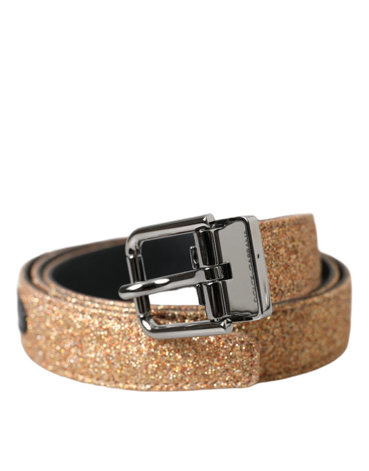 Dolce & Gabbana Gold Glitter Leather Silver Metal Buckle Belt Curated Luxury Accessories by Orvyn