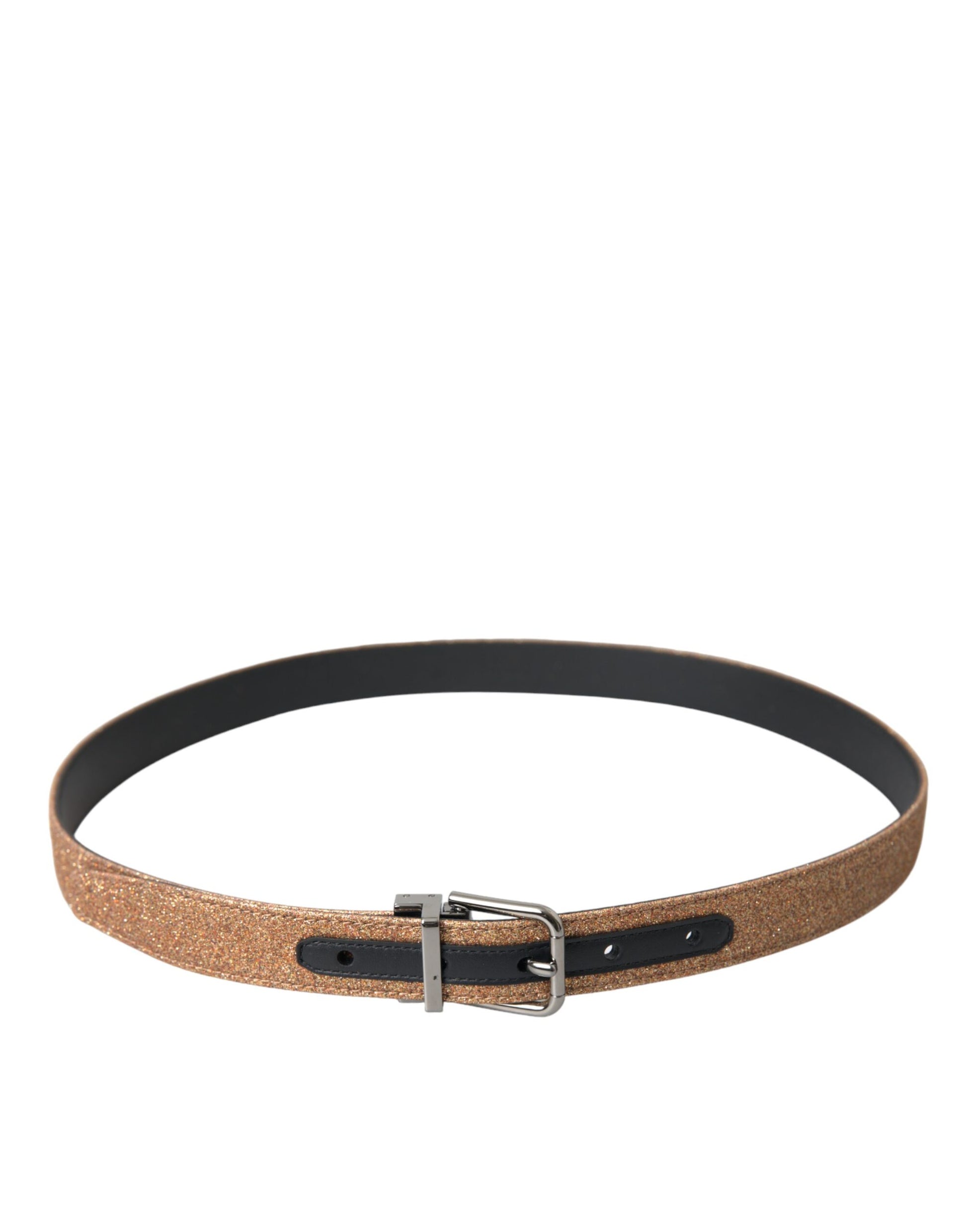 Dolce & Gabbana Gold Glitter Leather Silver Metal Buckle Belt Curated Luxury Accessories by Orvyn