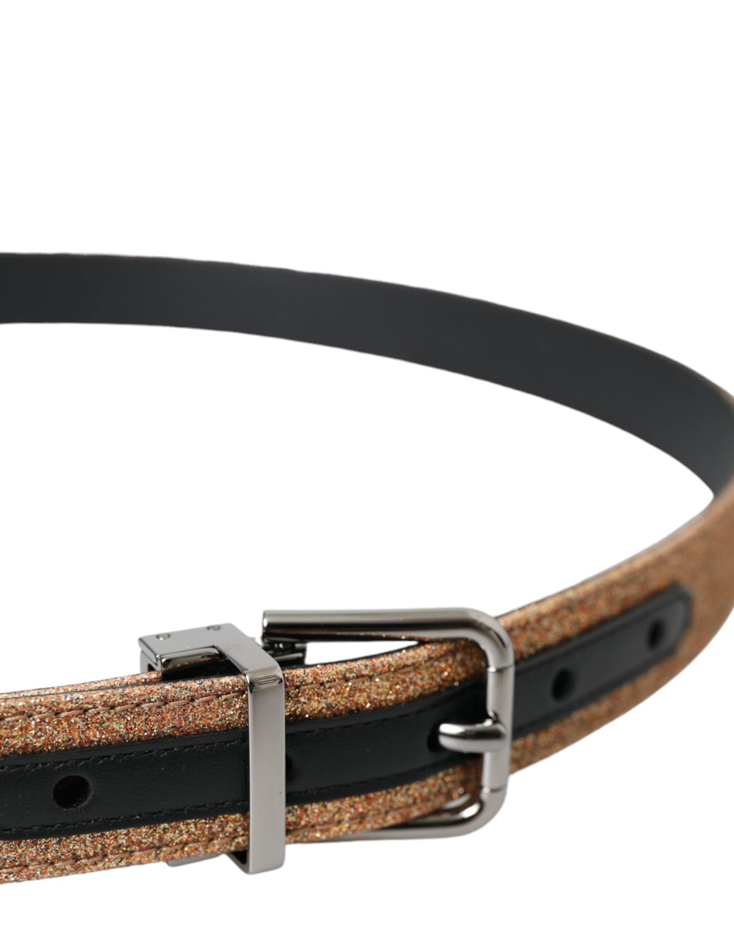 Dolce & Gabbana Gold Glitter Leather Silver Metal Buckle Belt Curated Luxury Accessories by Orvyn