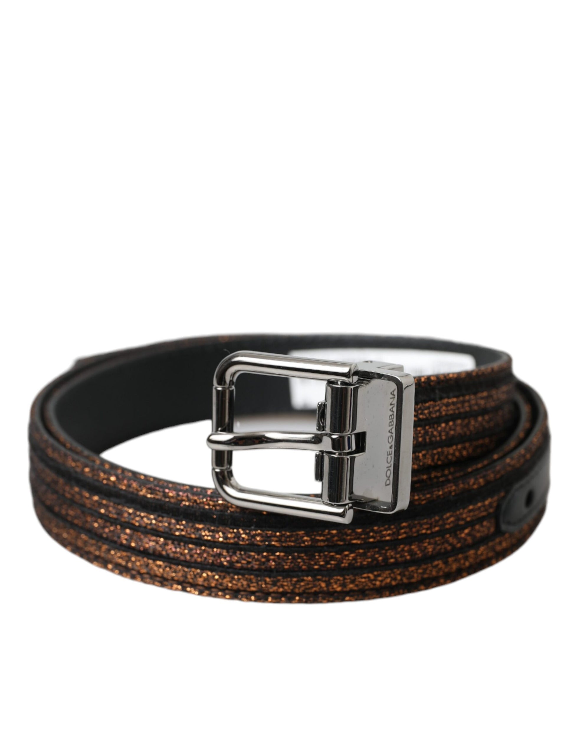 Dolce & Gabbana Gold Jacquard Stripes Silver Metal Buckle Belt Curated Luxury Accessories by Orvyn