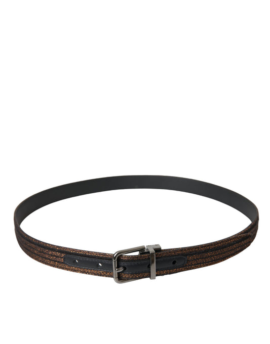 Dolce & Gabbana Gold Jacquard Stripes Silver Metal Buckle Belt Curated Luxury Accessories by Orvyn