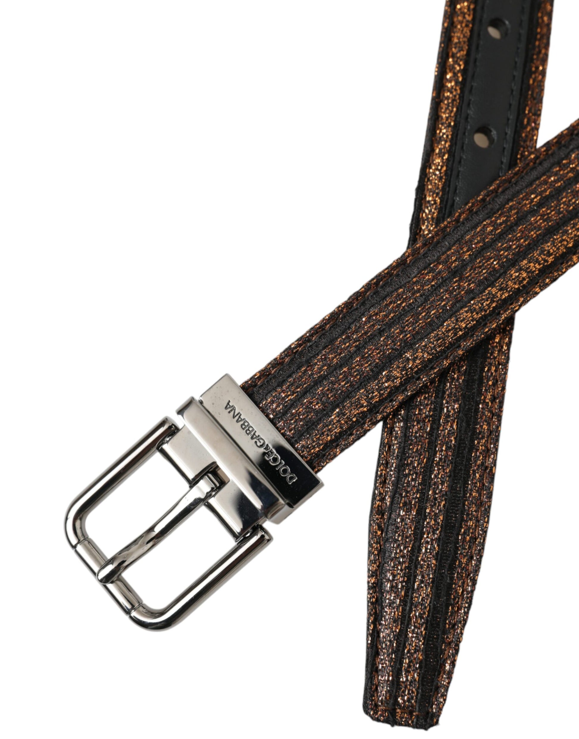 Dolce & Gabbana Gold Jacquard Stripes Silver Metal Buckle Belt Curated Luxury Accessories by Orvyn