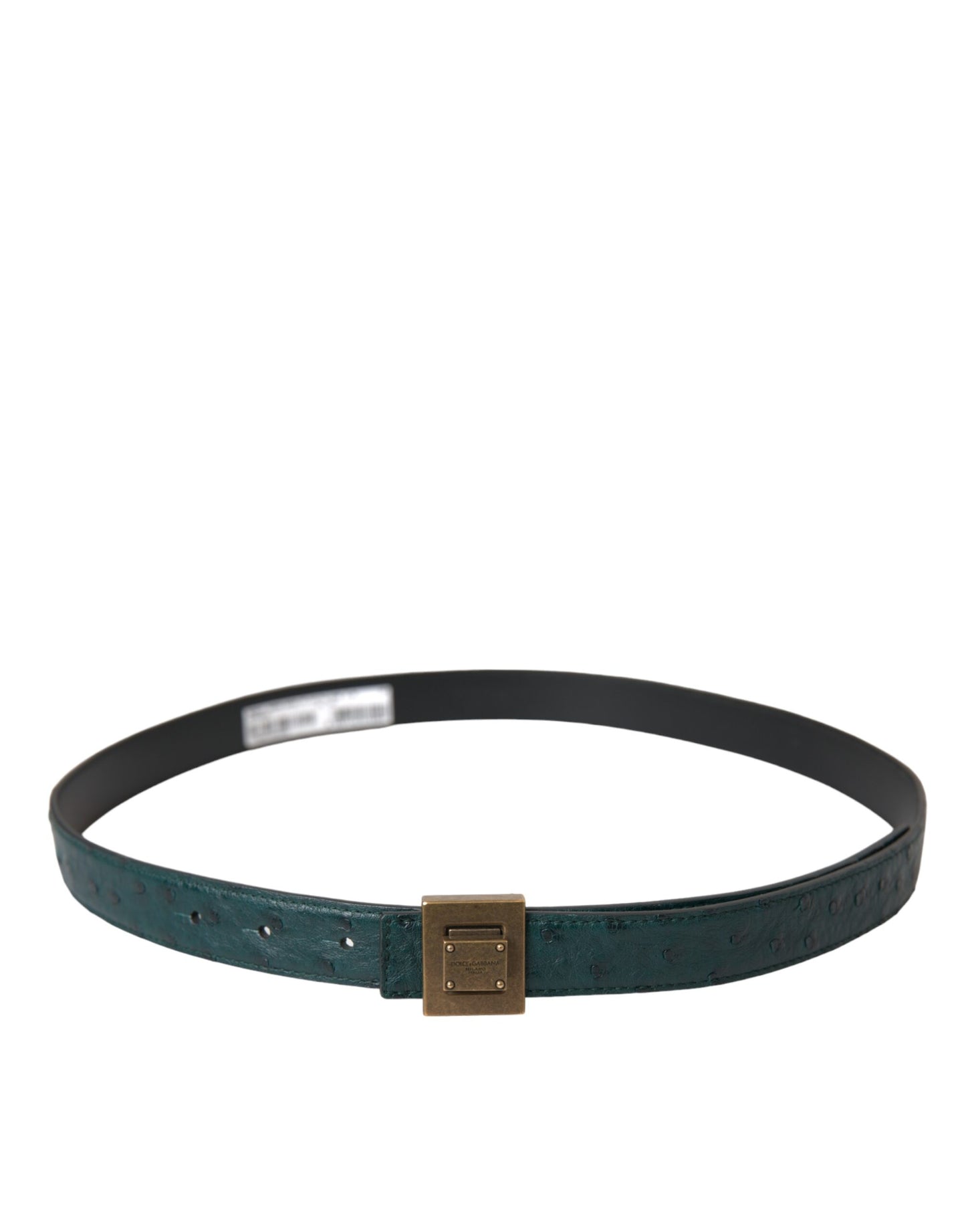 Dolce & Gabbana Dark Green Leather Square Metal Buckle Belt Curated Luxury Accessories by Orvyn