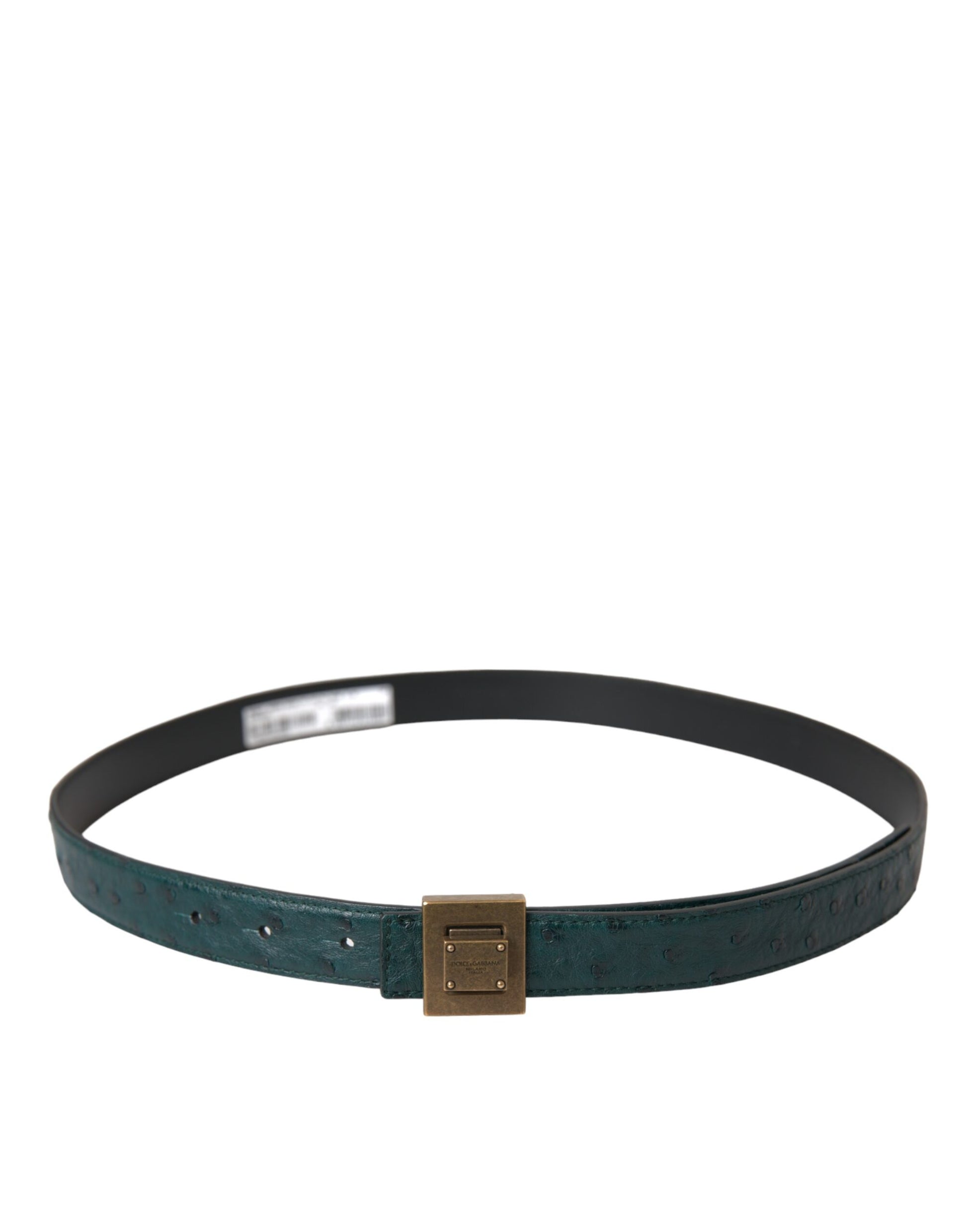 Dolce & Gabbana Dark Green Leather Square Metal Buckle Belt Curated Luxury Accessories by Orvyn