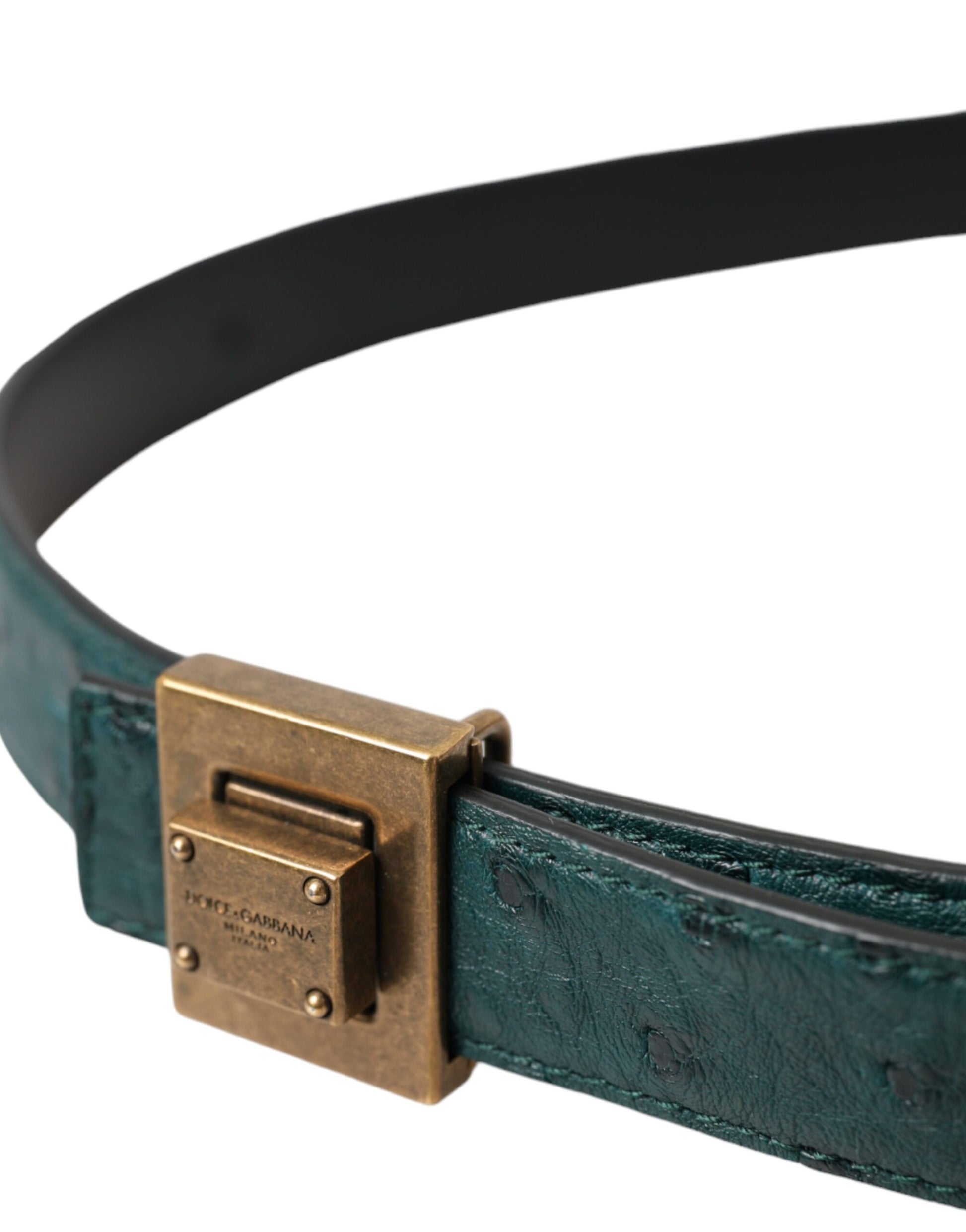 Dolce & Gabbana Dark Green Leather Square Metal Buckle Belt Curated Luxury Accessories by Orvyn