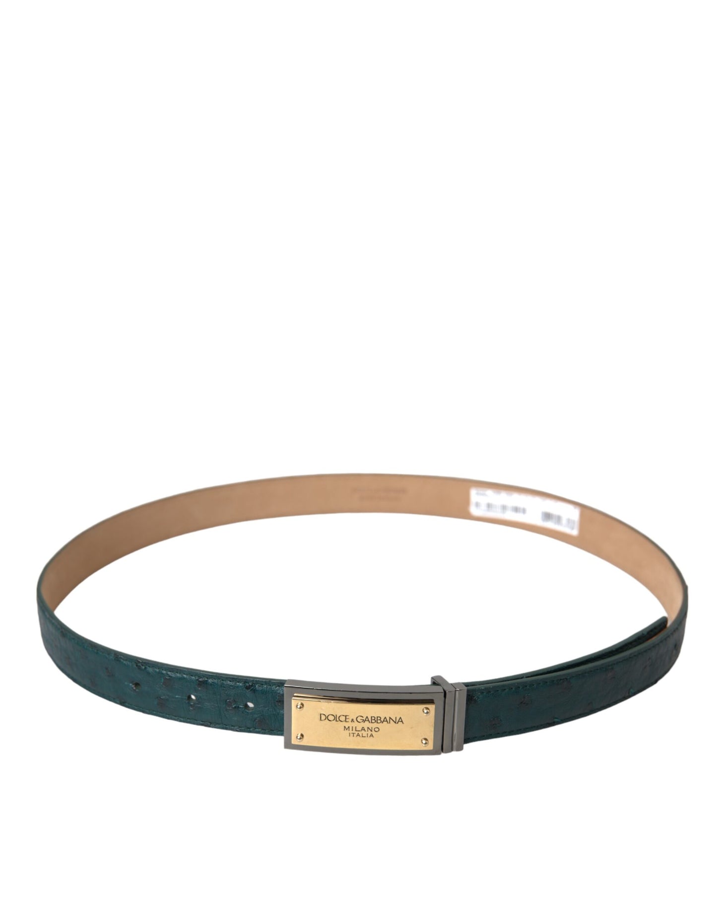 Dolce & Gabbana Green Leather Gold Logo Engraved Buckle Belt Curated Luxury Accessories by Orvyn