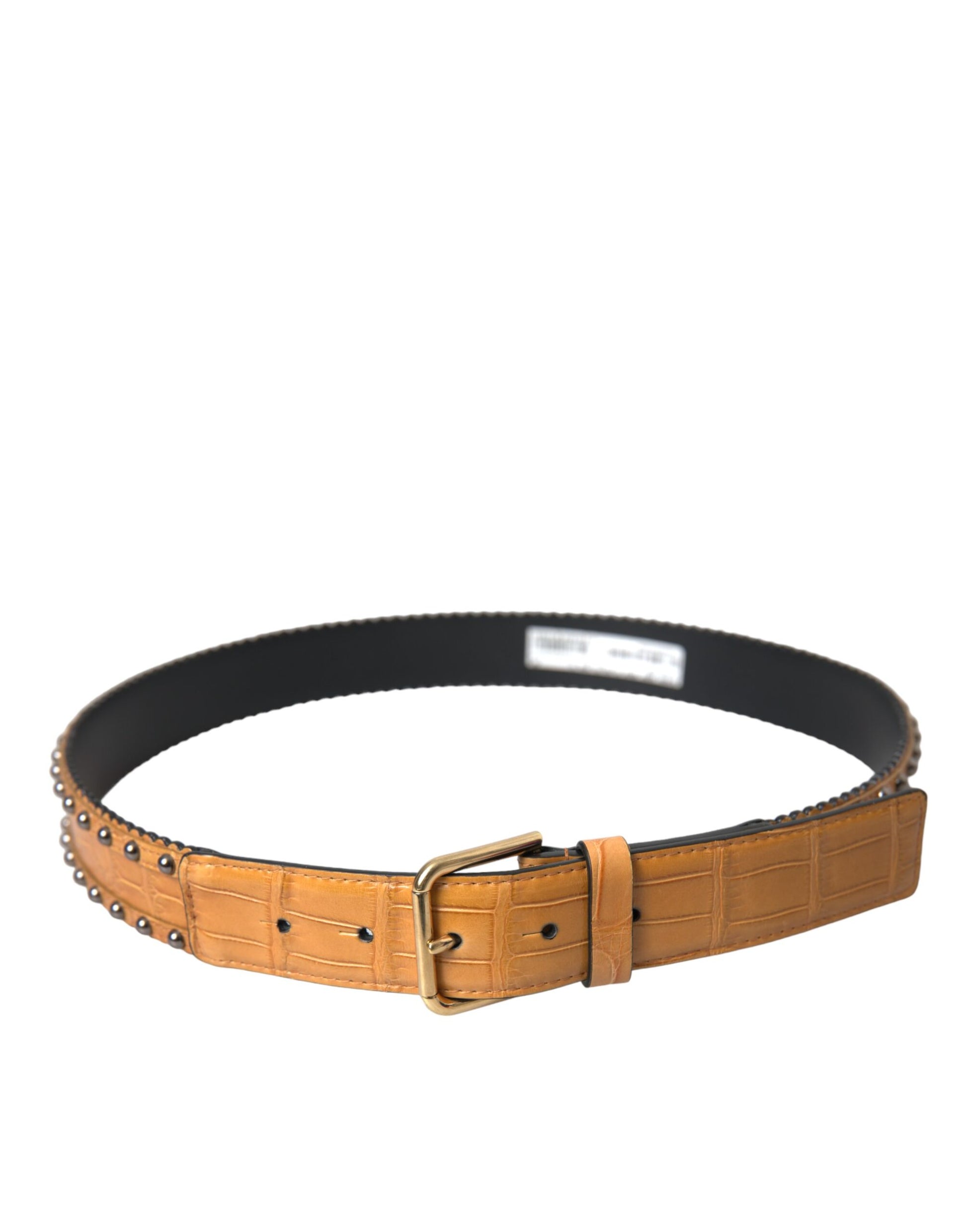 Dolce & Gabbana Beige Alligator Leather Studded Metal Buckle Belt Curated Luxury Accessories by Orvyn