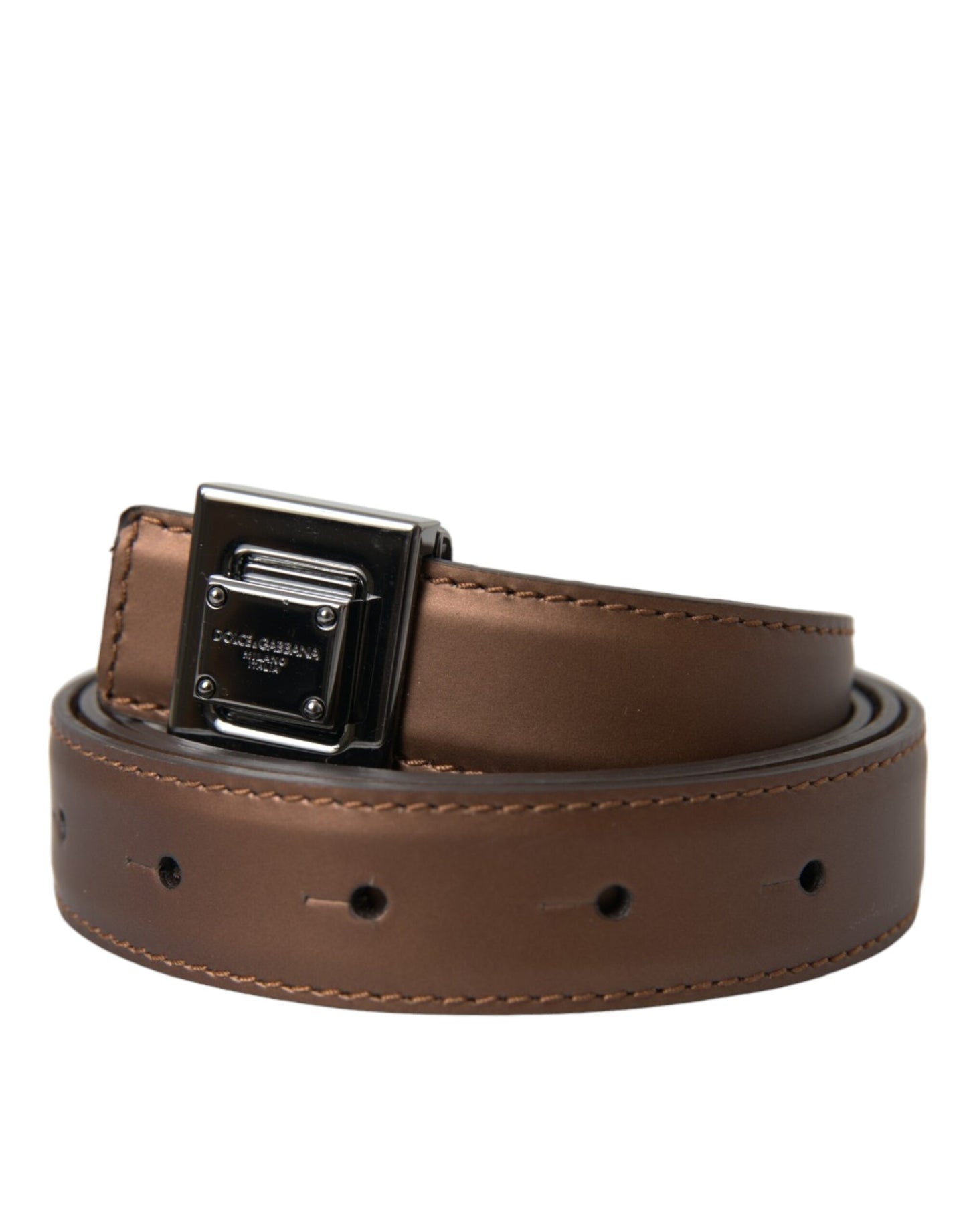 Dolce & Gabbana Bronze Leather Square Metal Buckle Belt Curated Luxury Accessories by Orvyn