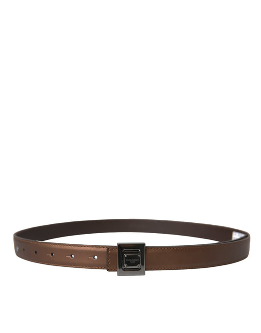 Dolce & Gabbana Bronze Leather Square Metal Buckle Belt Curated Luxury Accessories by Orvyn