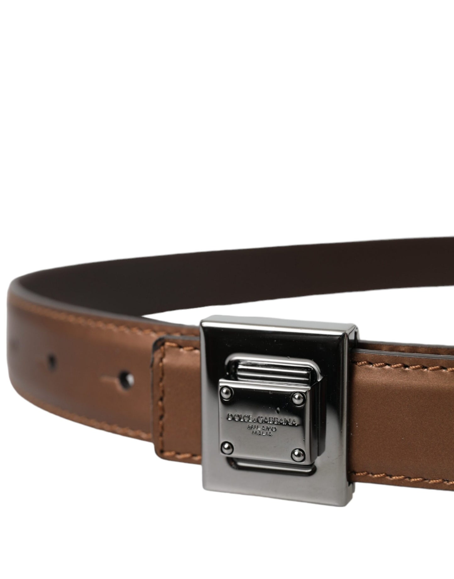 Dolce & Gabbana Bronze Leather Square Metal Buckle Belt Curated Luxury Accessories by Orvyn