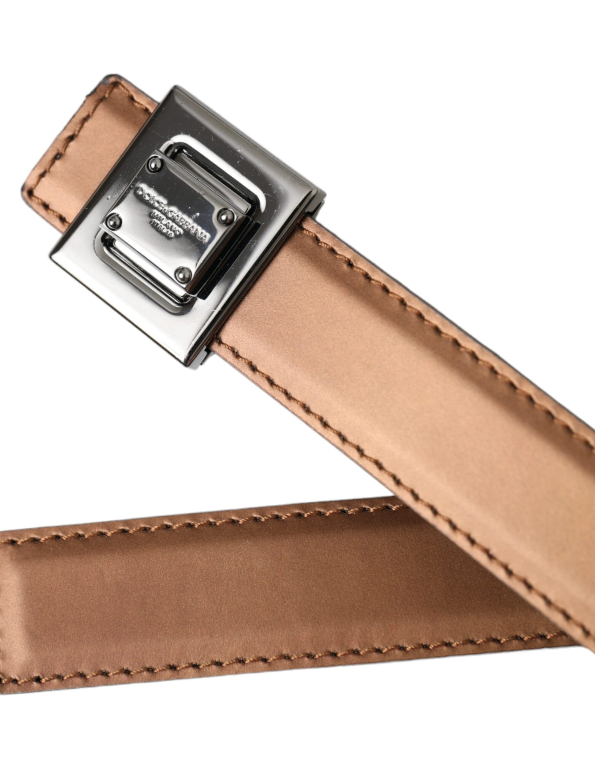 Dolce & Gabbana Bronze Leather Square Metal Buckle Belt Curated Luxury Accessories by Orvyn