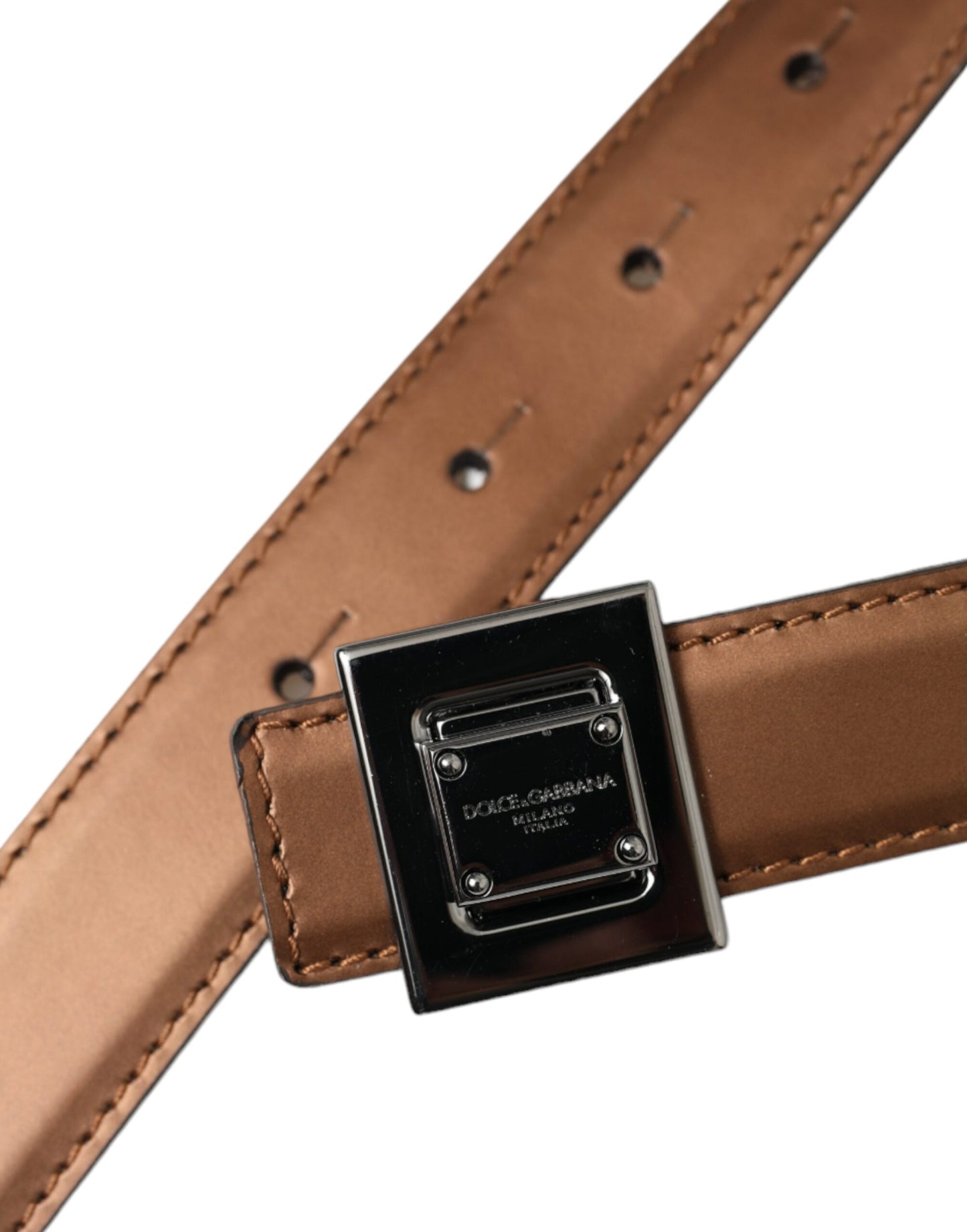 Dolce & Gabbana Bronze Leather Square Metal Buckle Belt Curated Luxury Accessories by Orvyn