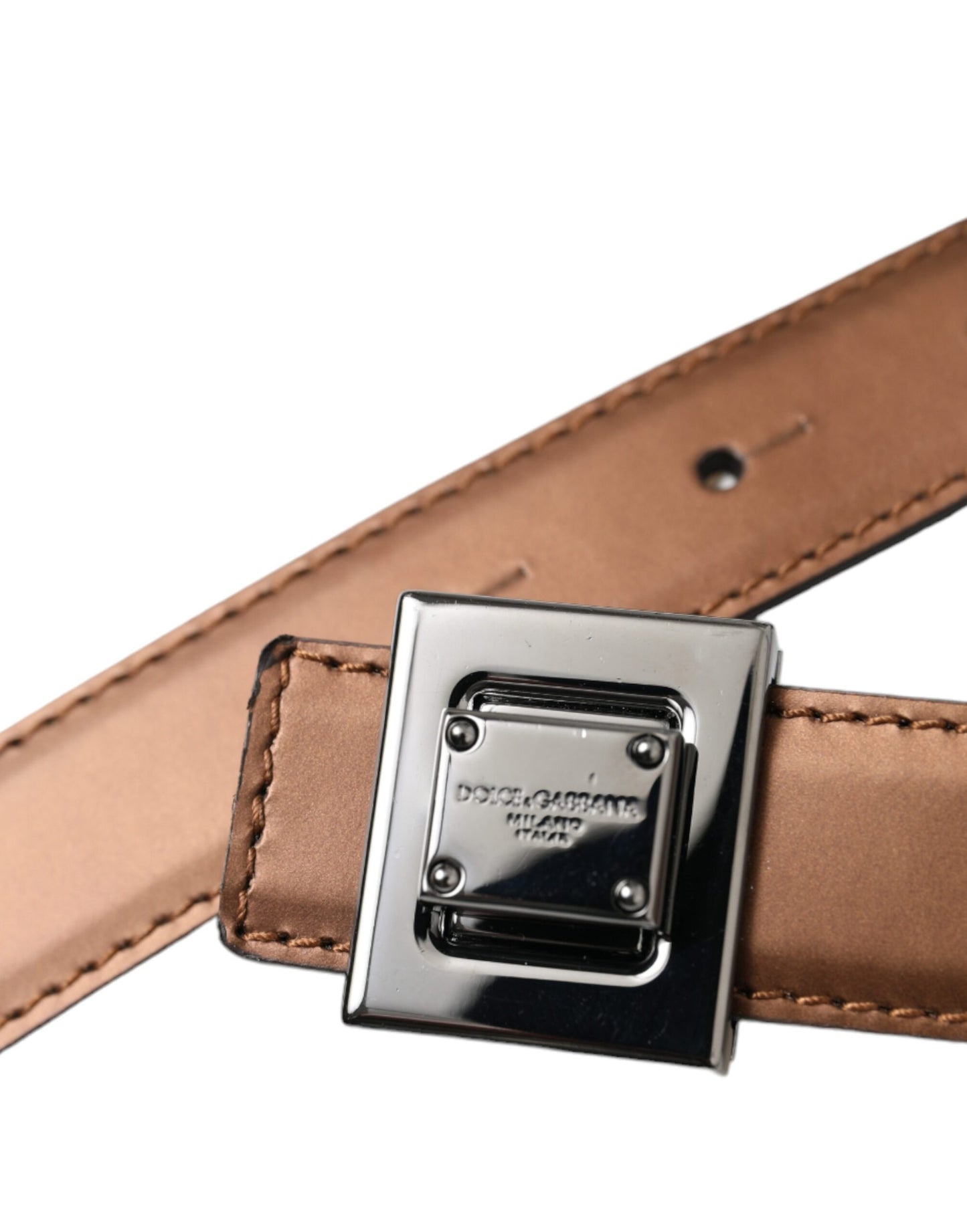Dolce & Gabbana Bronze Leather Square Metal Buckle Belt Curated Luxury Accessories by Orvyn