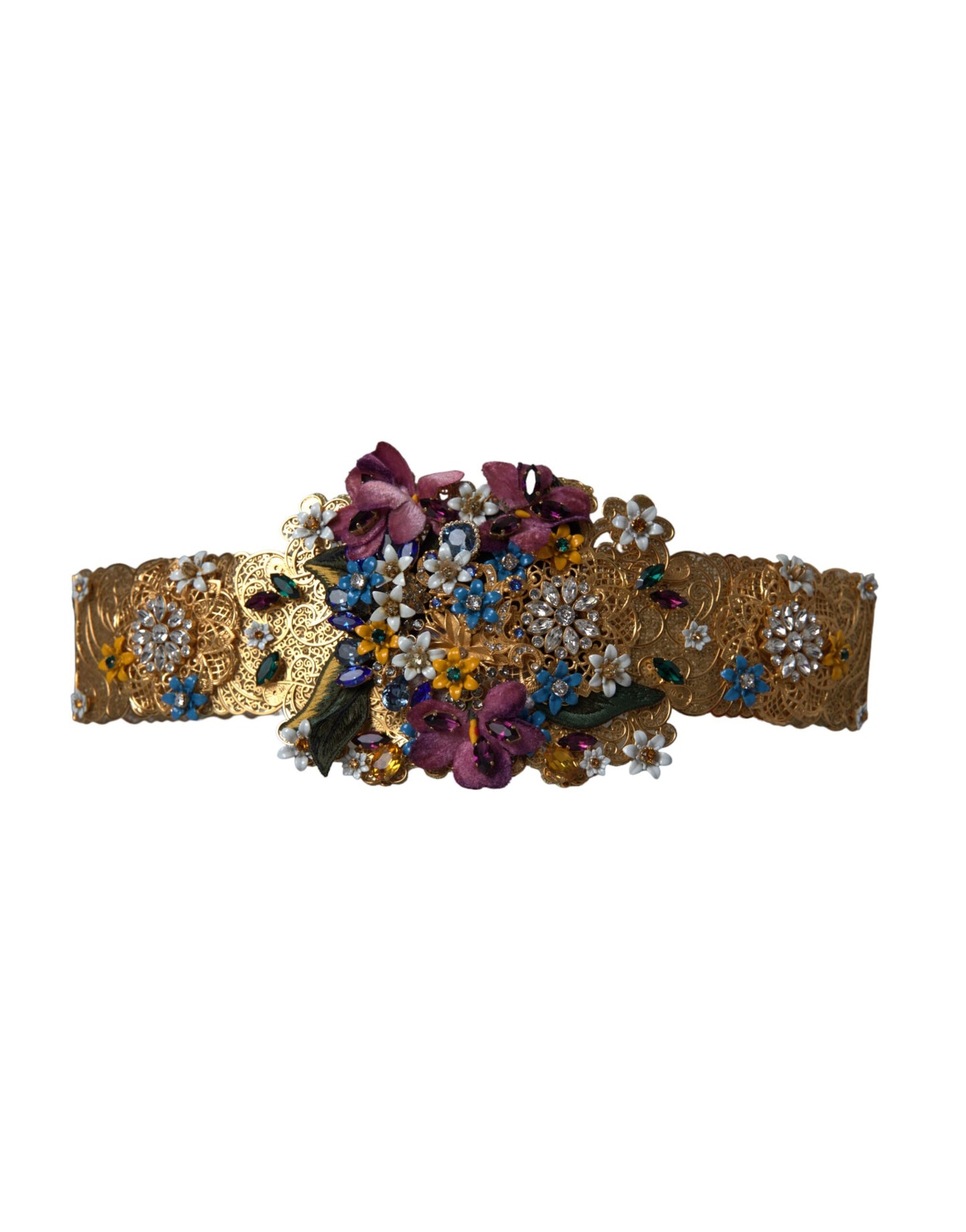 Dolce & Gabbana Multicolor Embellished Floral Crystal Wide Waist Belt Curated Luxury Accessories by Orvyn