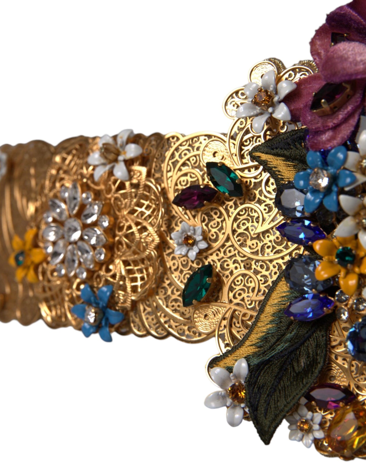 Dolce & Gabbana Multicolor Embellished Floral Crystal Wide Waist Belt Curated Luxury Accessories by Orvyn