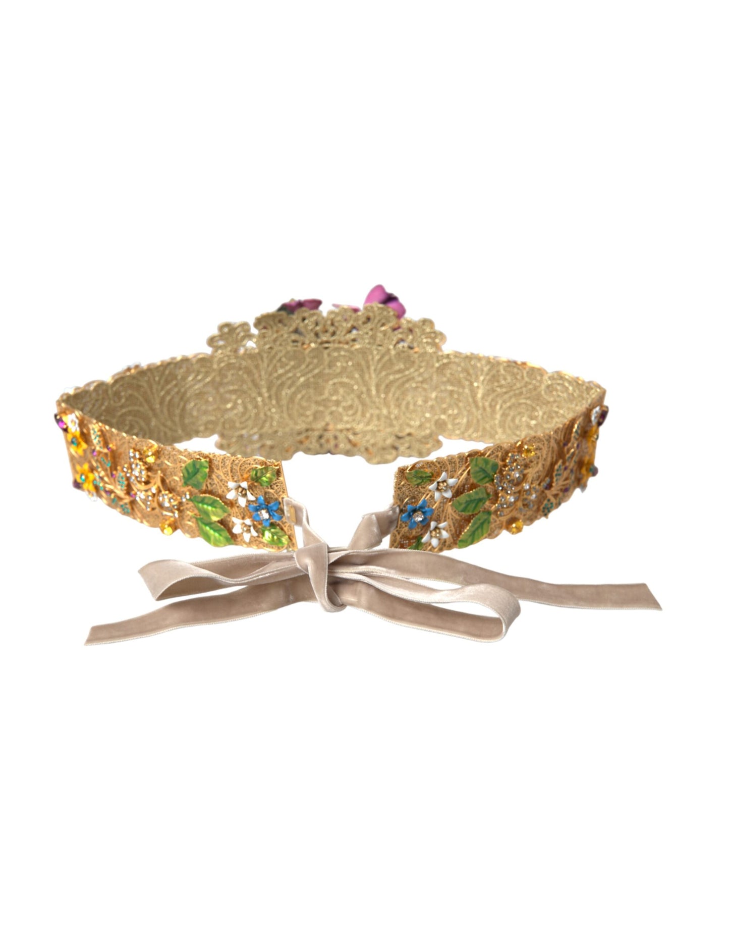 Dolce & Gabbana Multicolor Embellished Floral Crystal Wide Waist Belt Curated Luxury Accessories by Orvyn