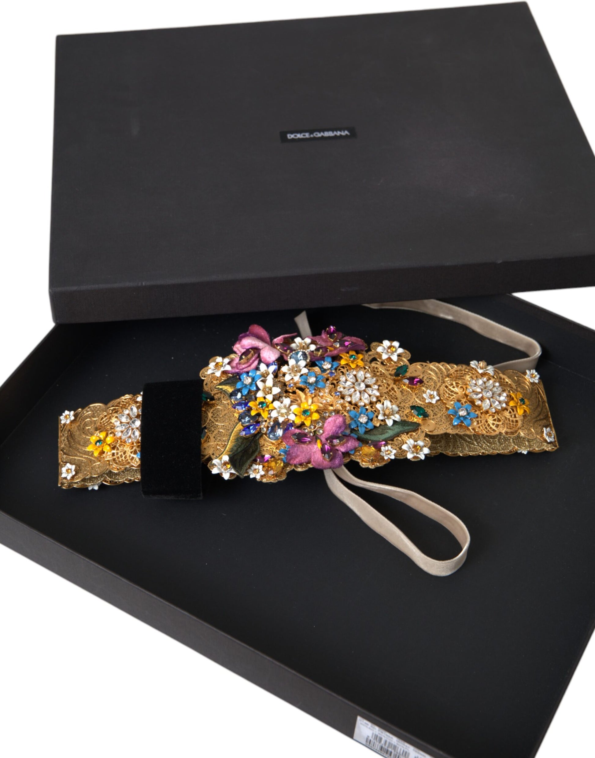 Dolce & Gabbana Multicolor Embellished Floral Crystal Wide Waist Belt Curated Luxury Accessories by Orvyn