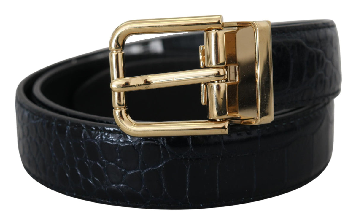 Dolce & Gabbana Blue Exotic Leather Gold Metal Buckle Belt schwarz