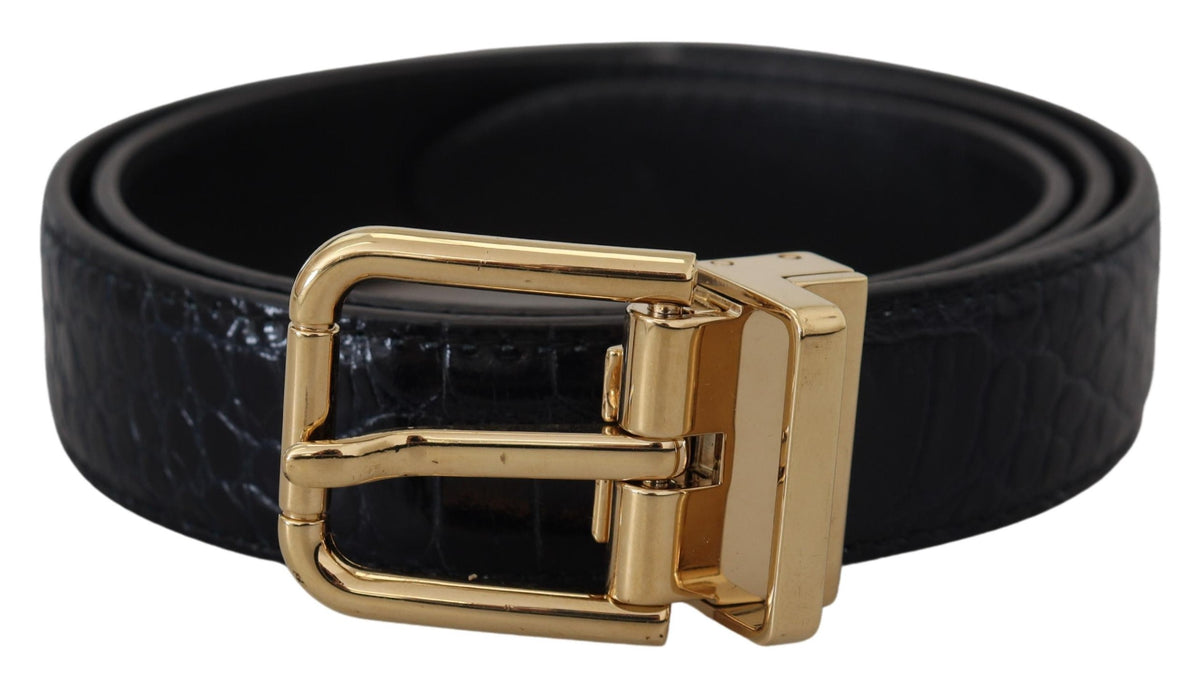 Dolce & Gabbana Blue Exotic Leather Gold Metal Buckle Belt schwarz
