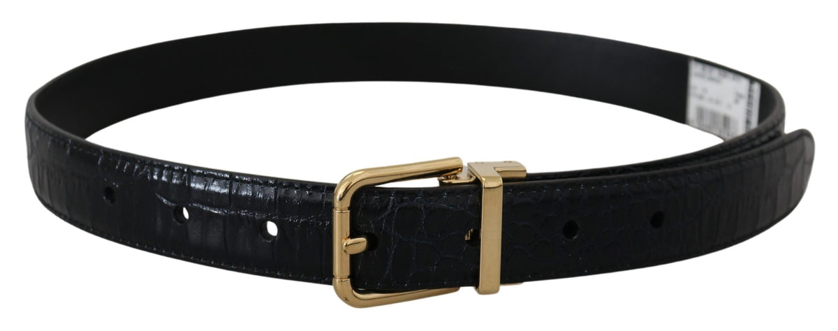Dolce & Gabbana Blue Exotic Leather Gold Metal Buckle Belt schwarz