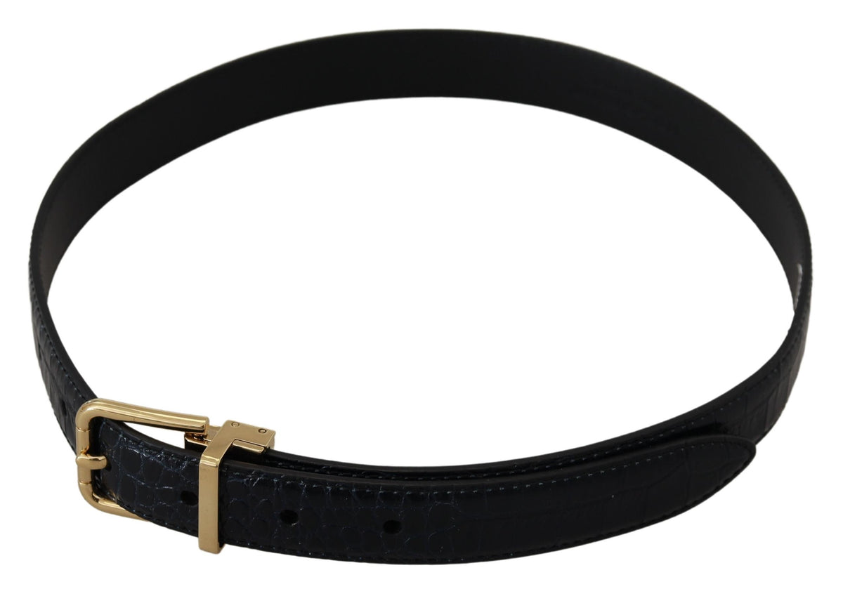 Dolce & Gabbana Blue Exotic Leather Gold Metal Buckle Belt schwarz