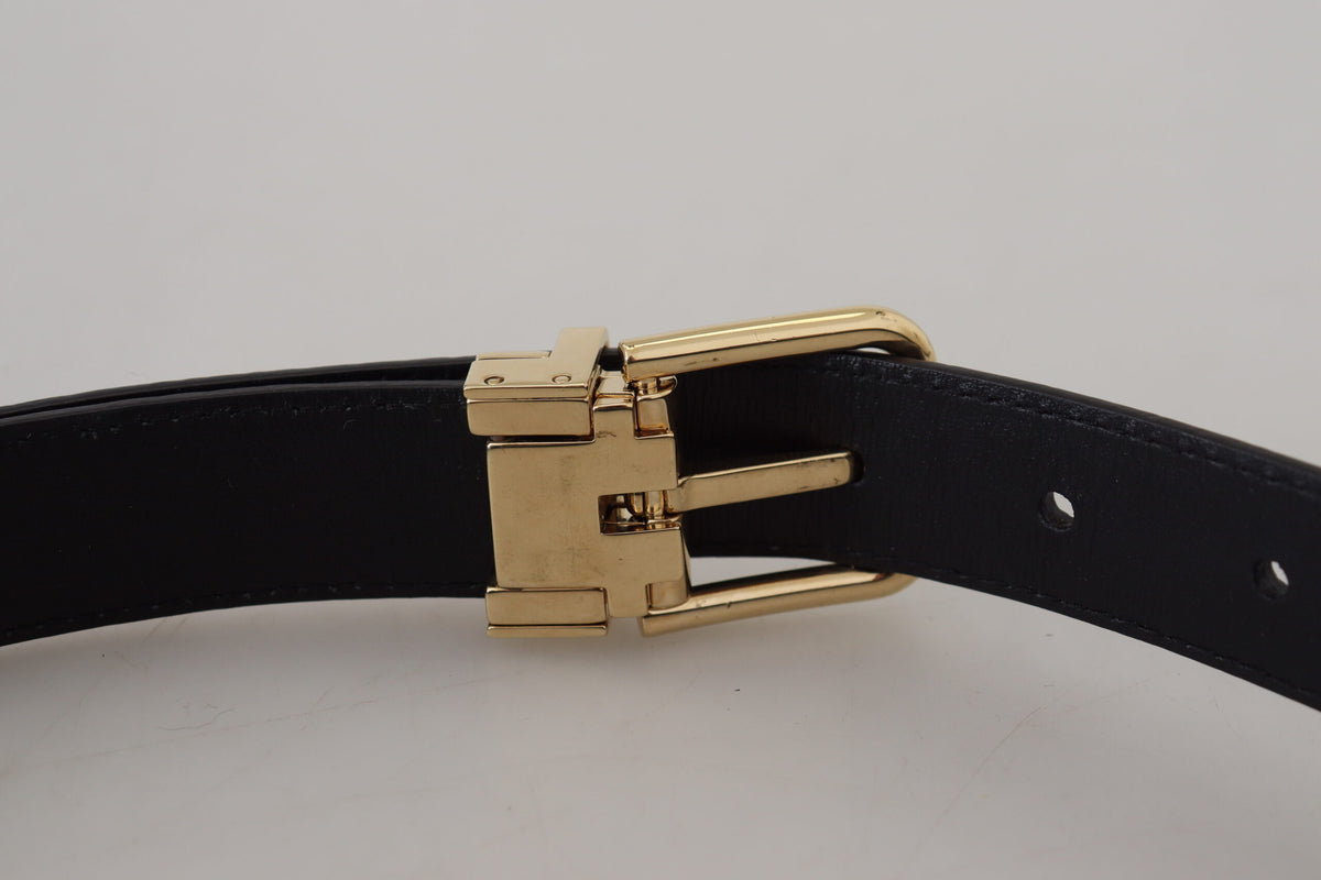 Dolce & Gabbana Blue Exotic Leather Gold Metal Buckle Belt schwarz
