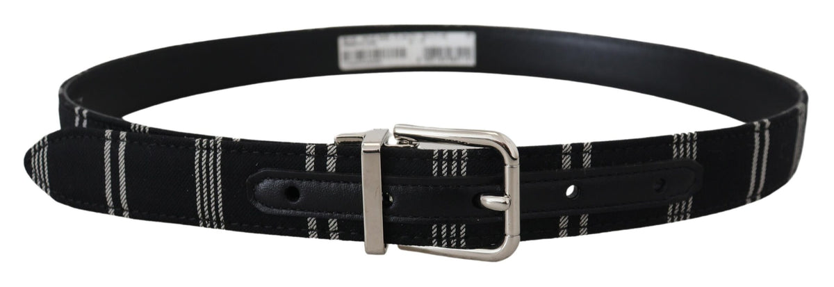 Dolce & Gabbana Black White Cotton Metal Silver Buckle Belt schwarz