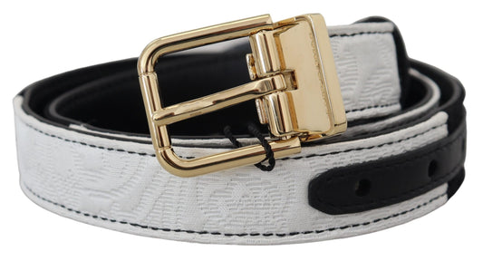 Dolce & Gabbana White Black Patchwork Gold Metal Buckle Belt schwarz