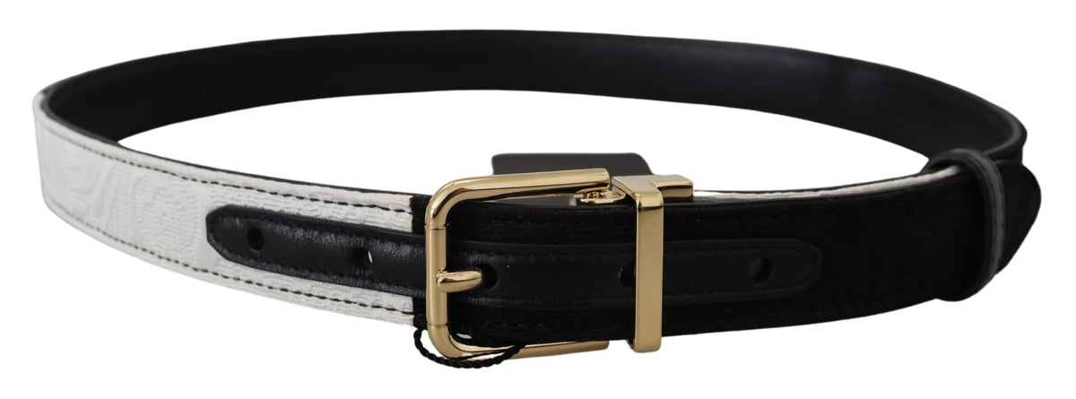 Dolce & Gabbana White Black Patchwork Gold Metal Buckle Belt schwarz