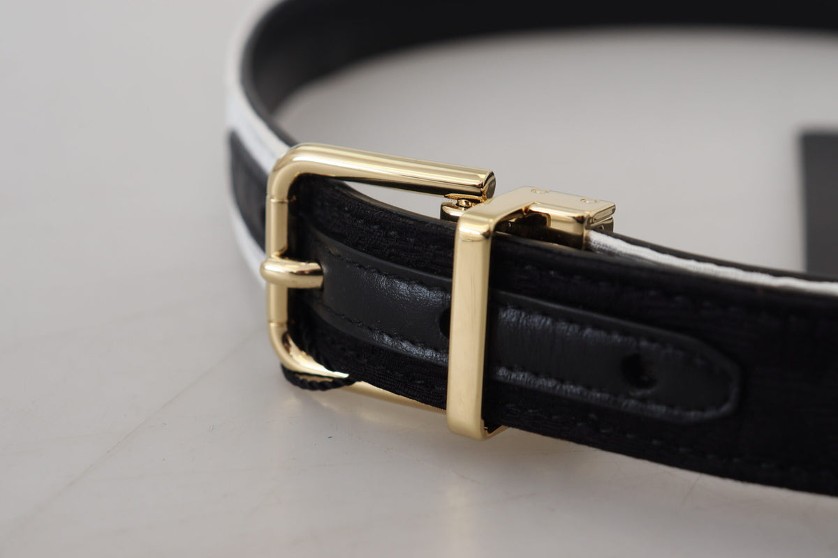 Dolce & Gabbana White Black Patchwork Gold Metal Buckle Belt schwarz