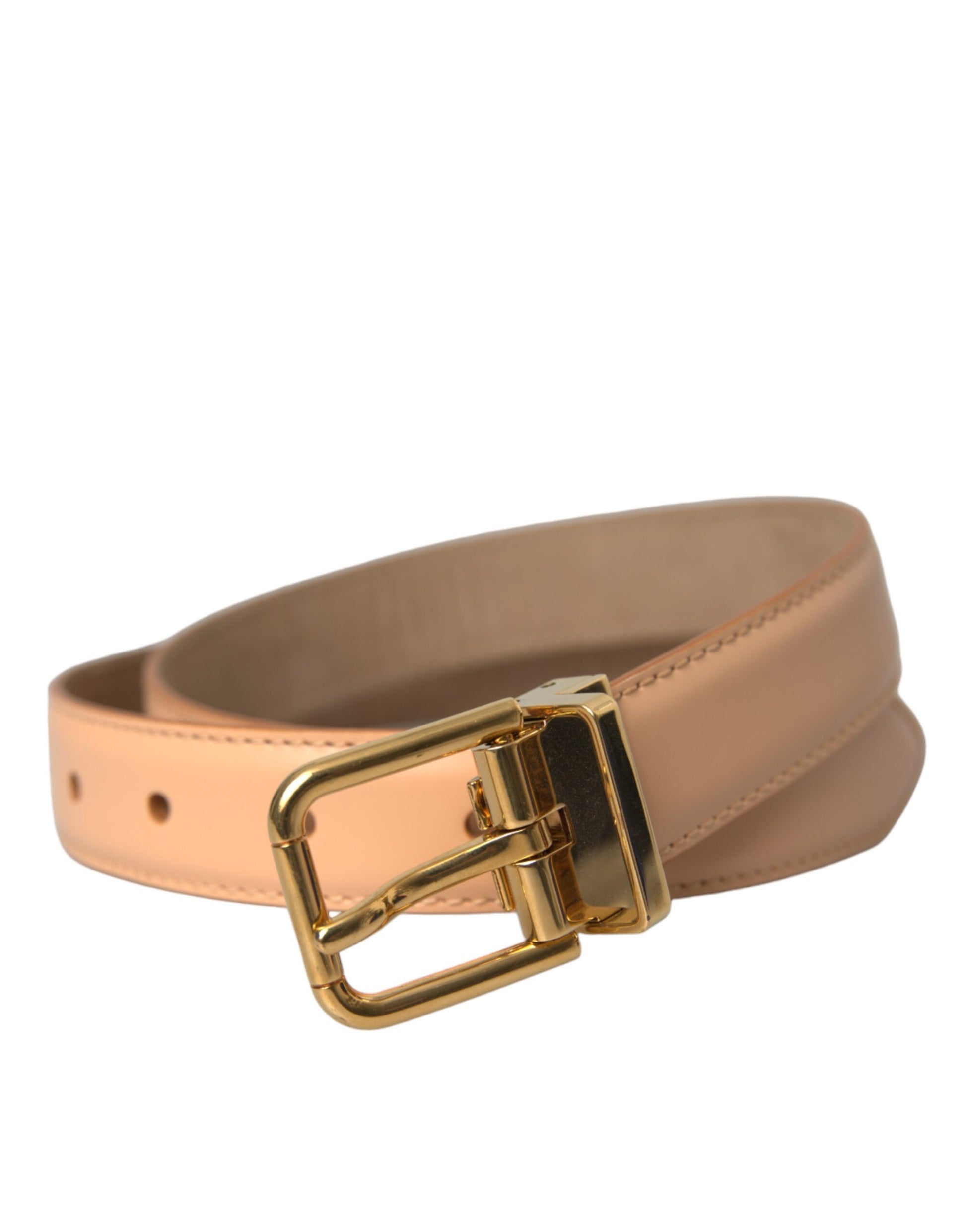 Dolce & Gabbana Beige Calfskin Leather Gold Metal Buckle Belt Curated Luxury Accessories by Orvyn