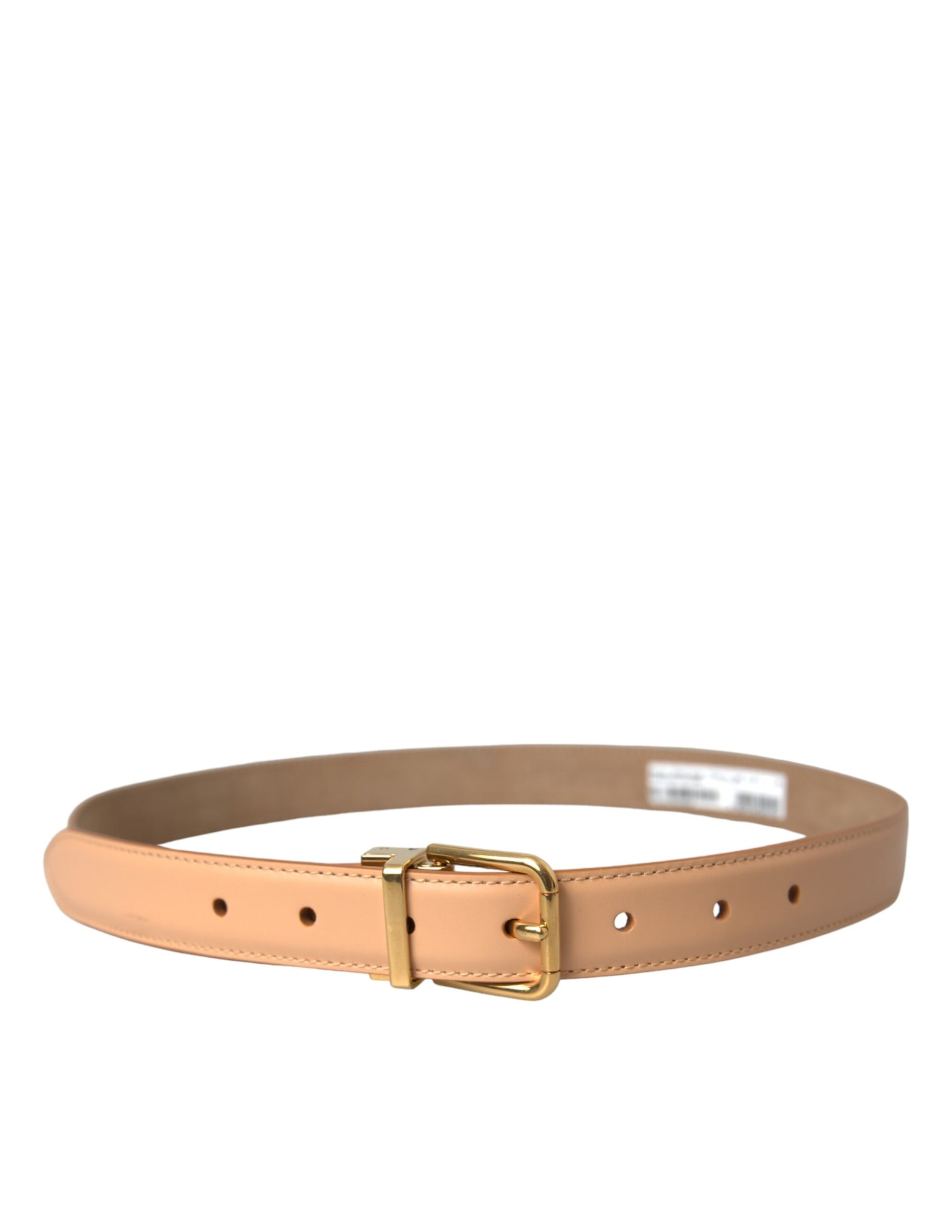 Dolce & Gabbana Beige Calfskin Leather Gold Metal Buckle Belt Curated Luxury Accessories by Orvyn