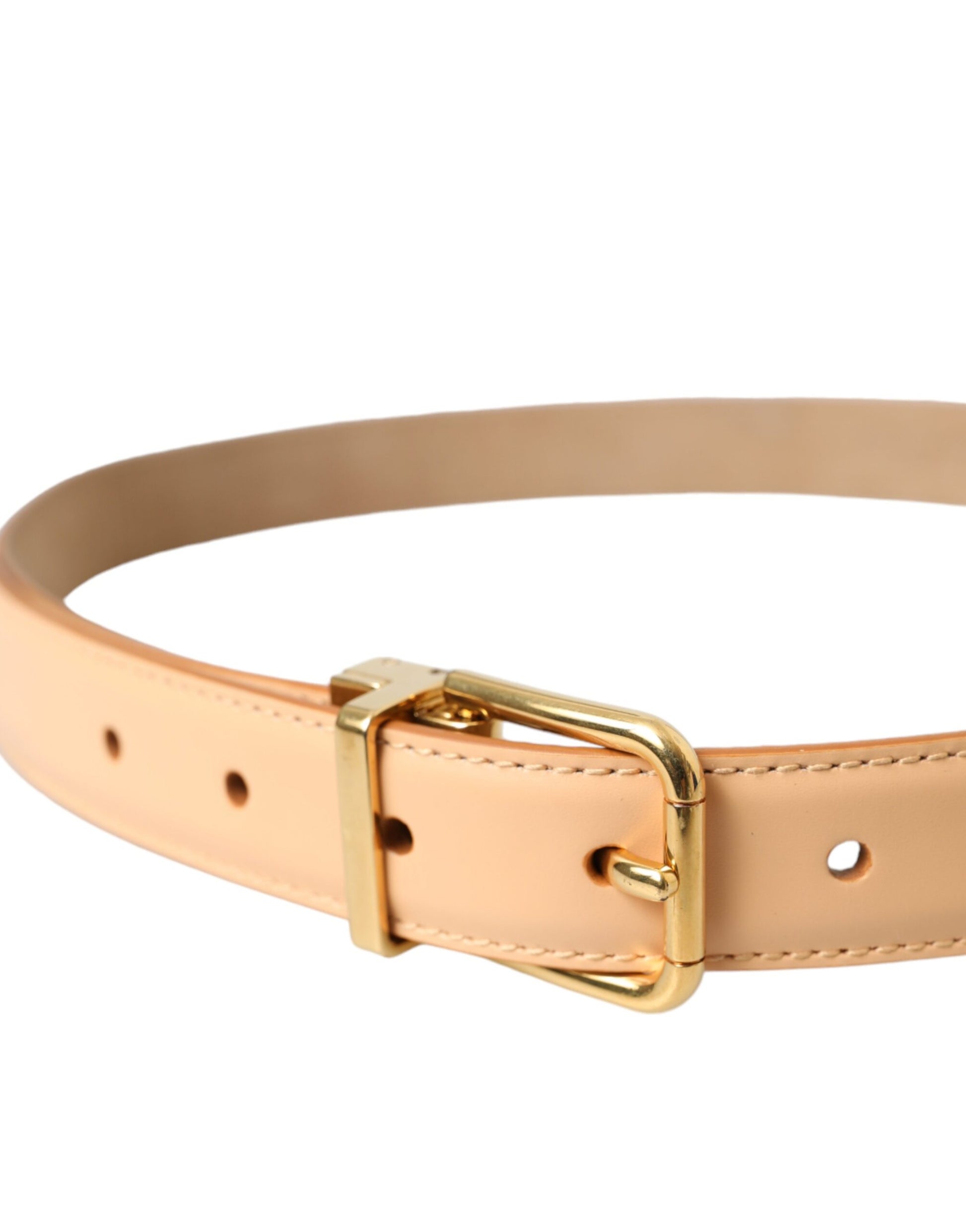 Dolce & Gabbana Beige Calfskin Leather Gold Metal Buckle Belt Curated Luxury Accessories by Orvyn