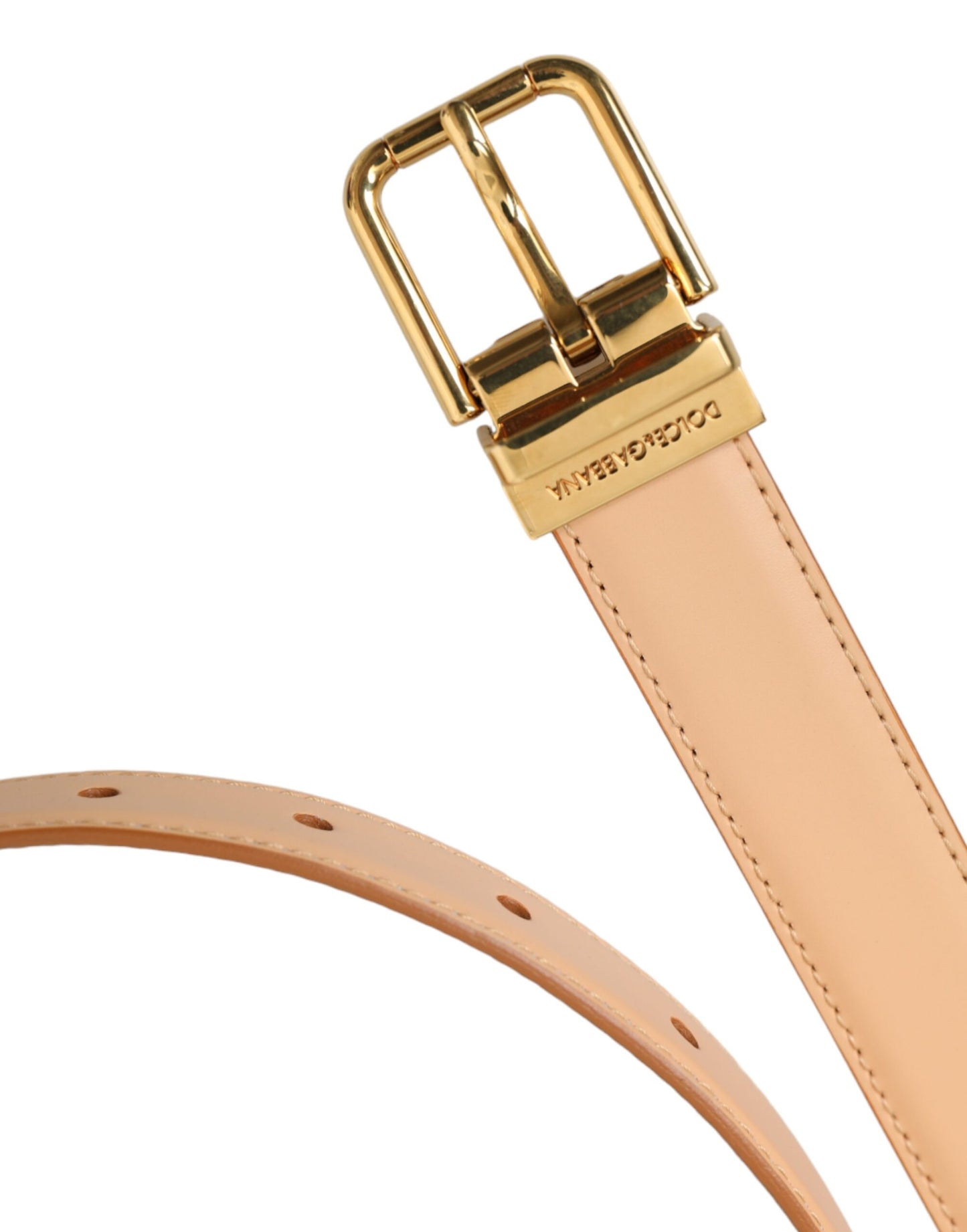Dolce & Gabbana Beige Calfskin Leather Gold Metal Buckle Belt Curated Luxury Accessories by Orvyn
