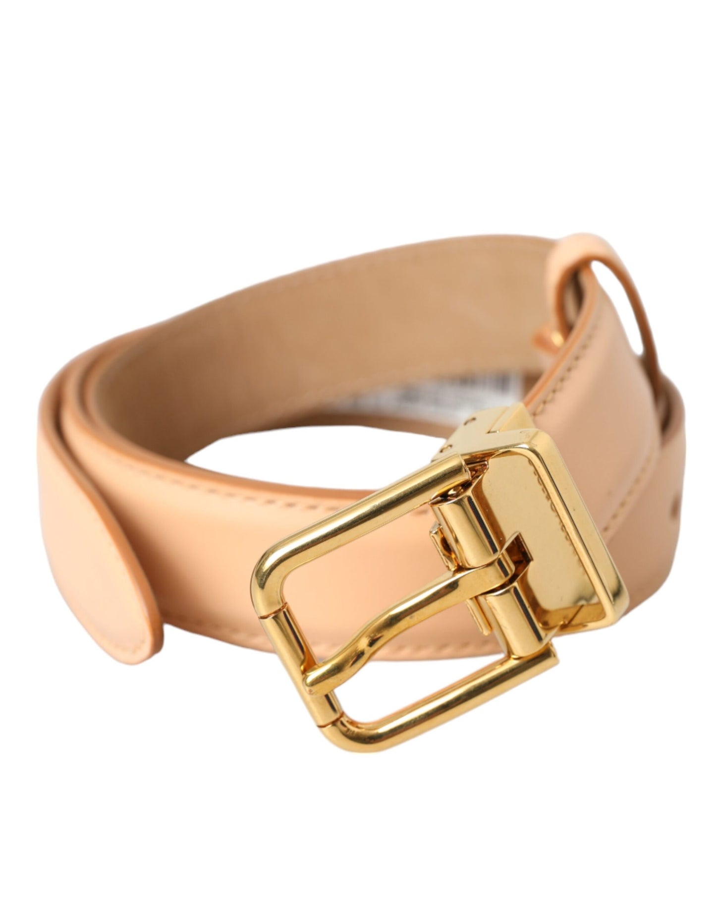 Dolce & Gabbana Beige Calfskin Leather Gold Metal Buckle Belt Curated Luxury Accessories by Orvyn