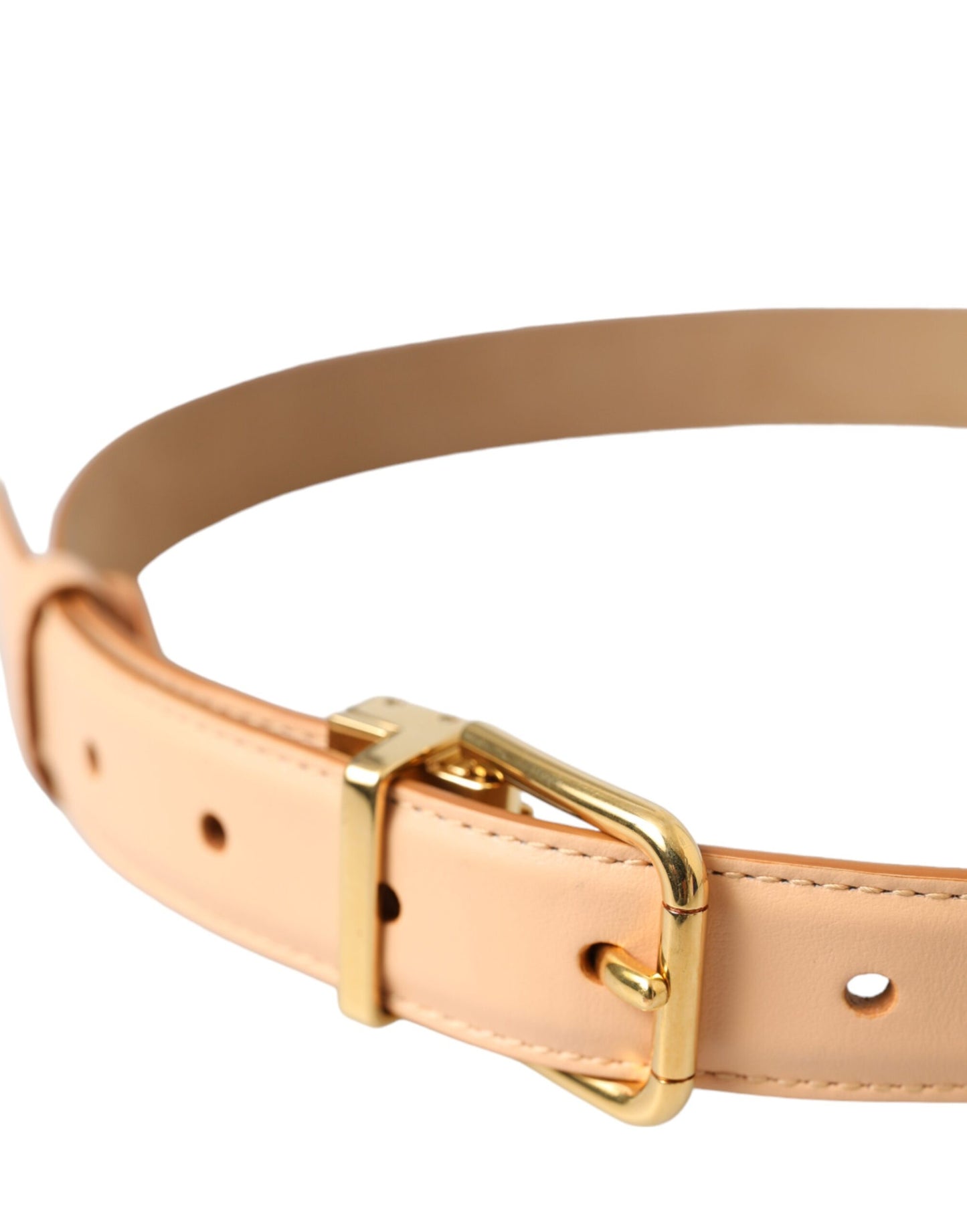 Dolce & Gabbana Beige Calfskin Leather Gold Metal Buckle Belt Curated Luxury Accessories by Orvyn