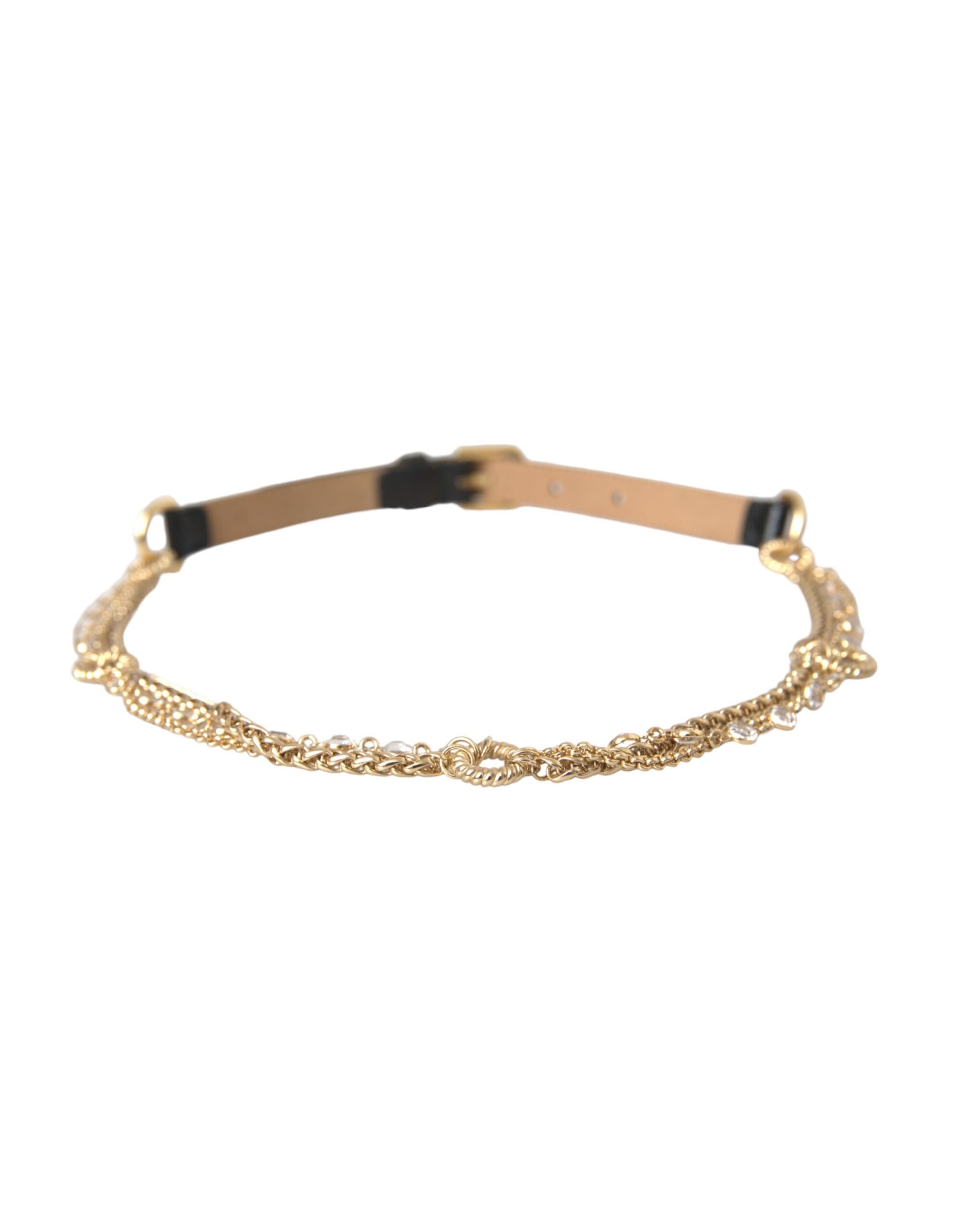Dolce & Gabbana Black Leather Gold Chain Crystal Waist Women Belt Curated Luxury Accessories by Orvyn