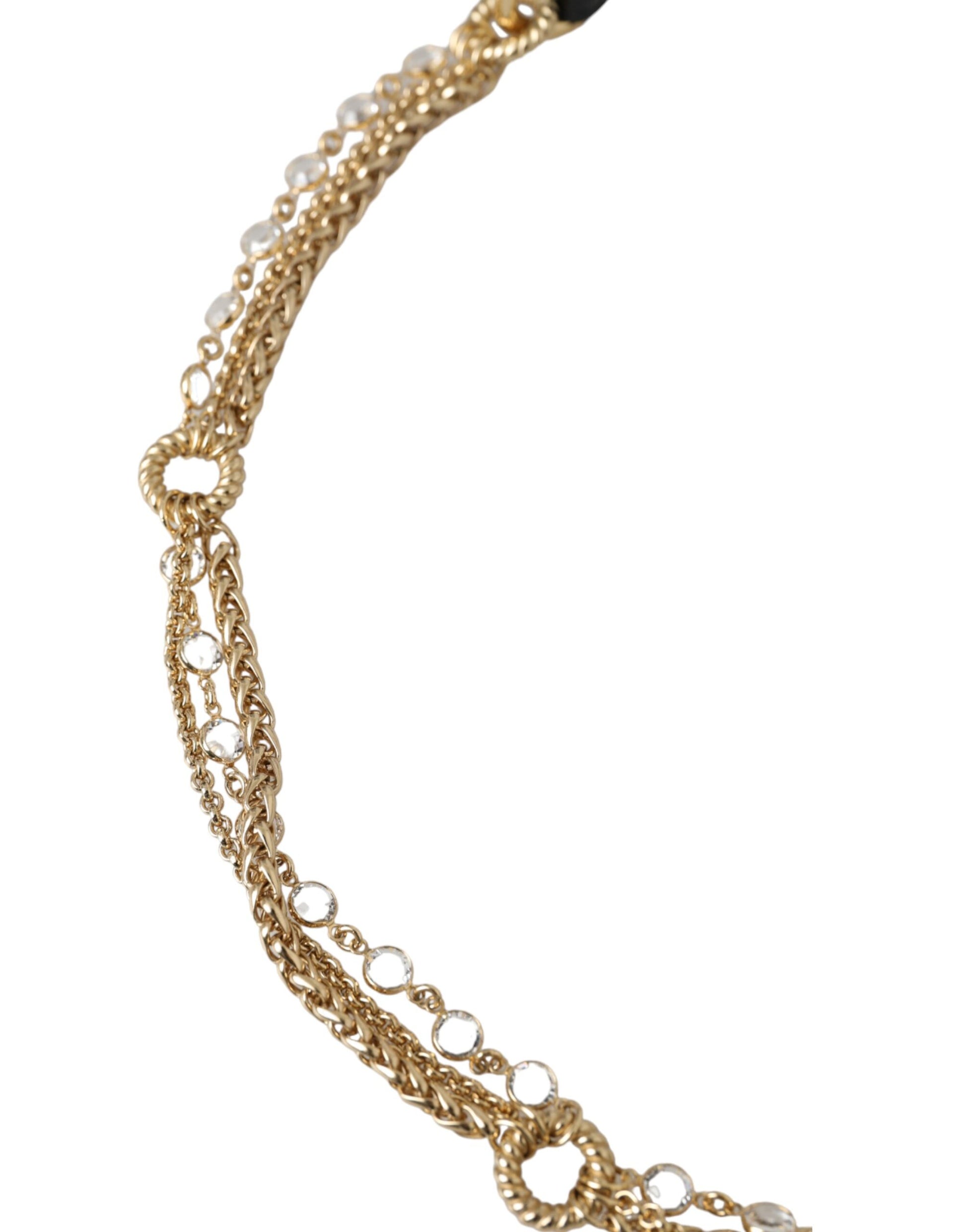 Dolce & Gabbana Black Leather Gold Chain Crystal Waist Women Belt Curated Luxury Accessories by Orvyn