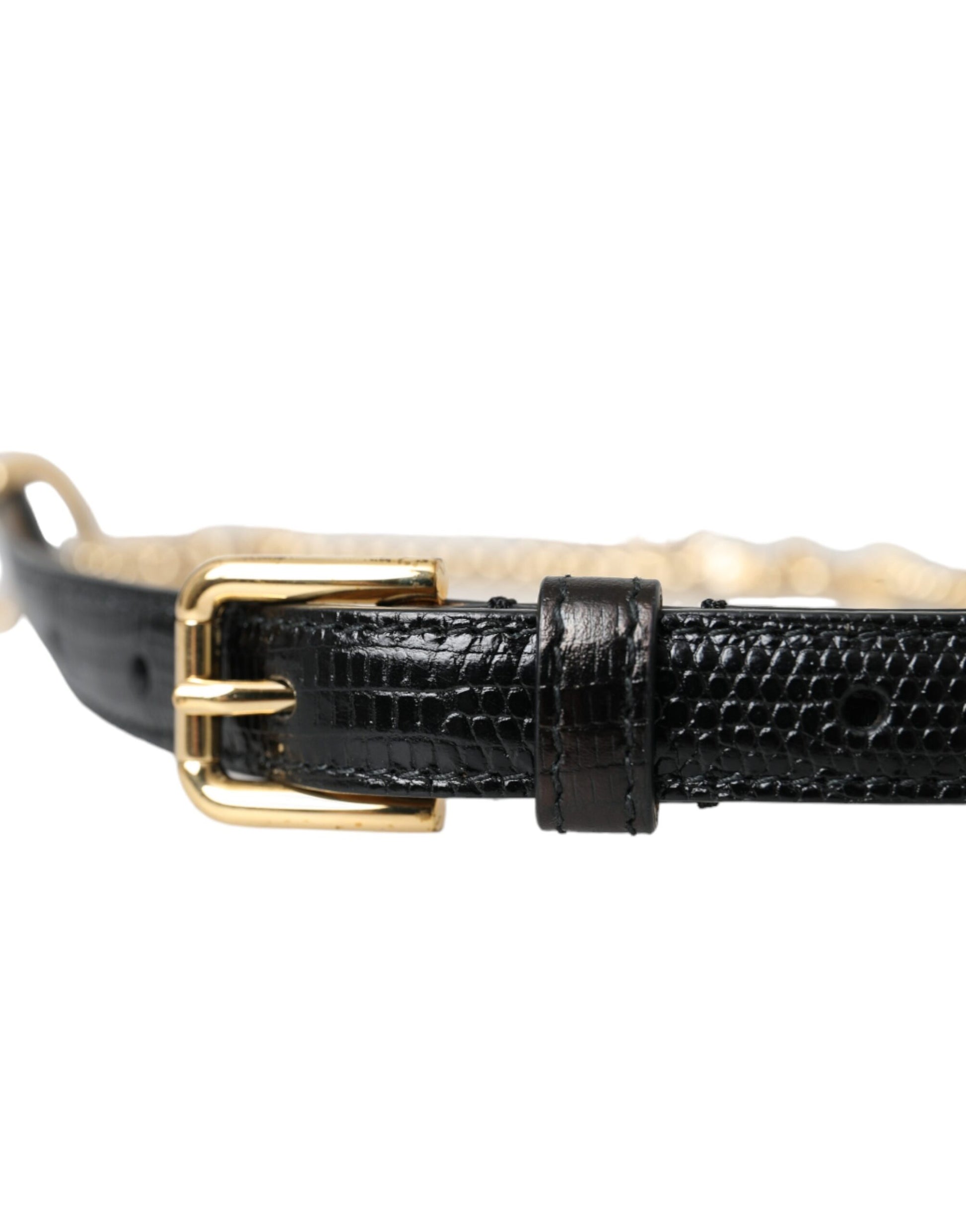 Dolce & Gabbana Black Leather Gold Chain Crystal Waist Women Belt Curated Luxury Accessories by Orvyn