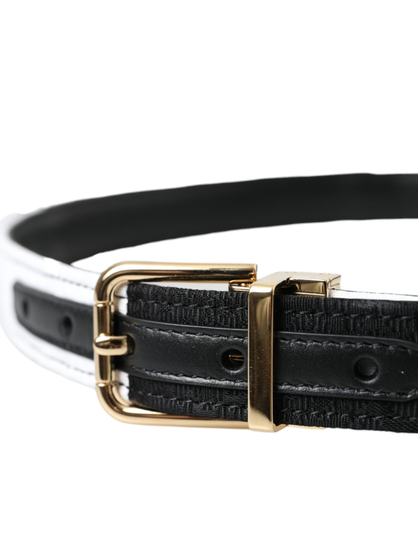 Dolce & Gabbana Black White Patchwork Gold Metal Buckle Belt Curated Luxury Accessories by Orvyn